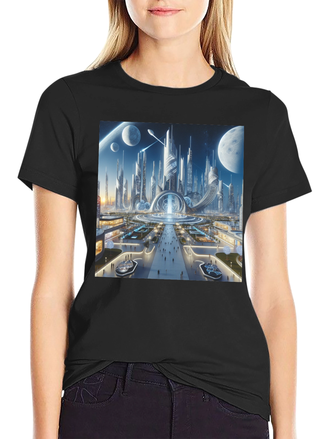 Futuristic Cityscape Graphic Tee - Sci-Fi Style