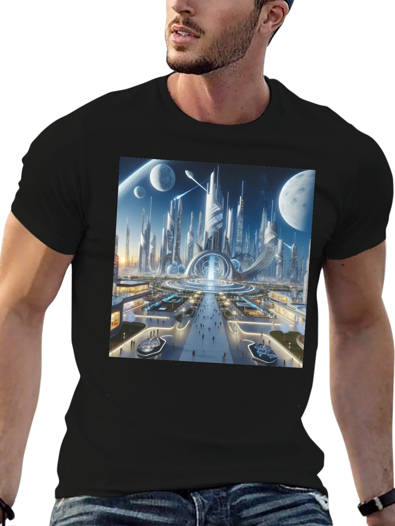 Futuristic Cityscape Graphic Tee - Sci-Fi Style