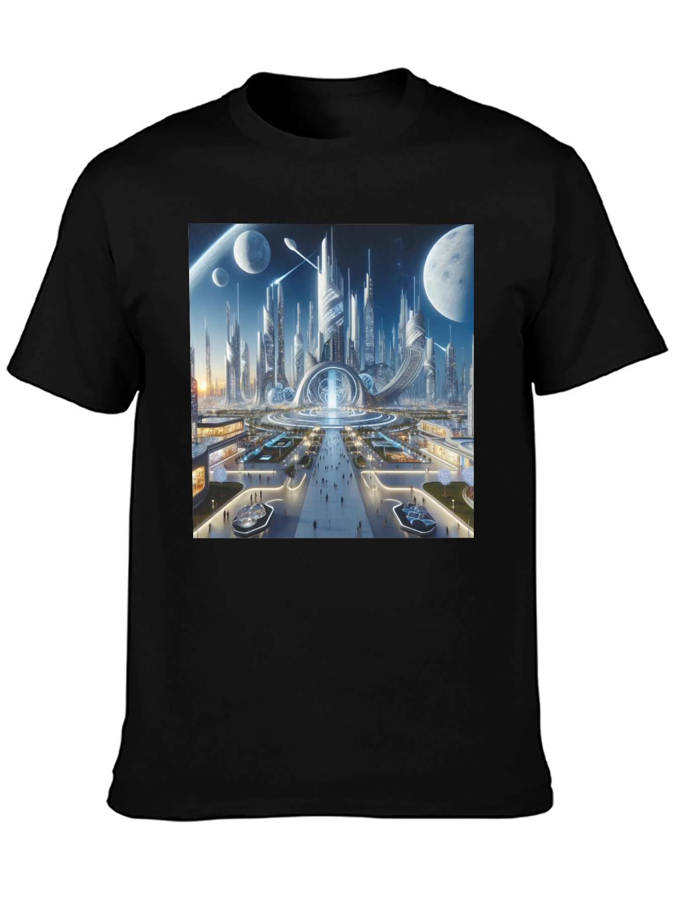 Futuristic Cityscape Graphic Tee - Sci-Fi Style