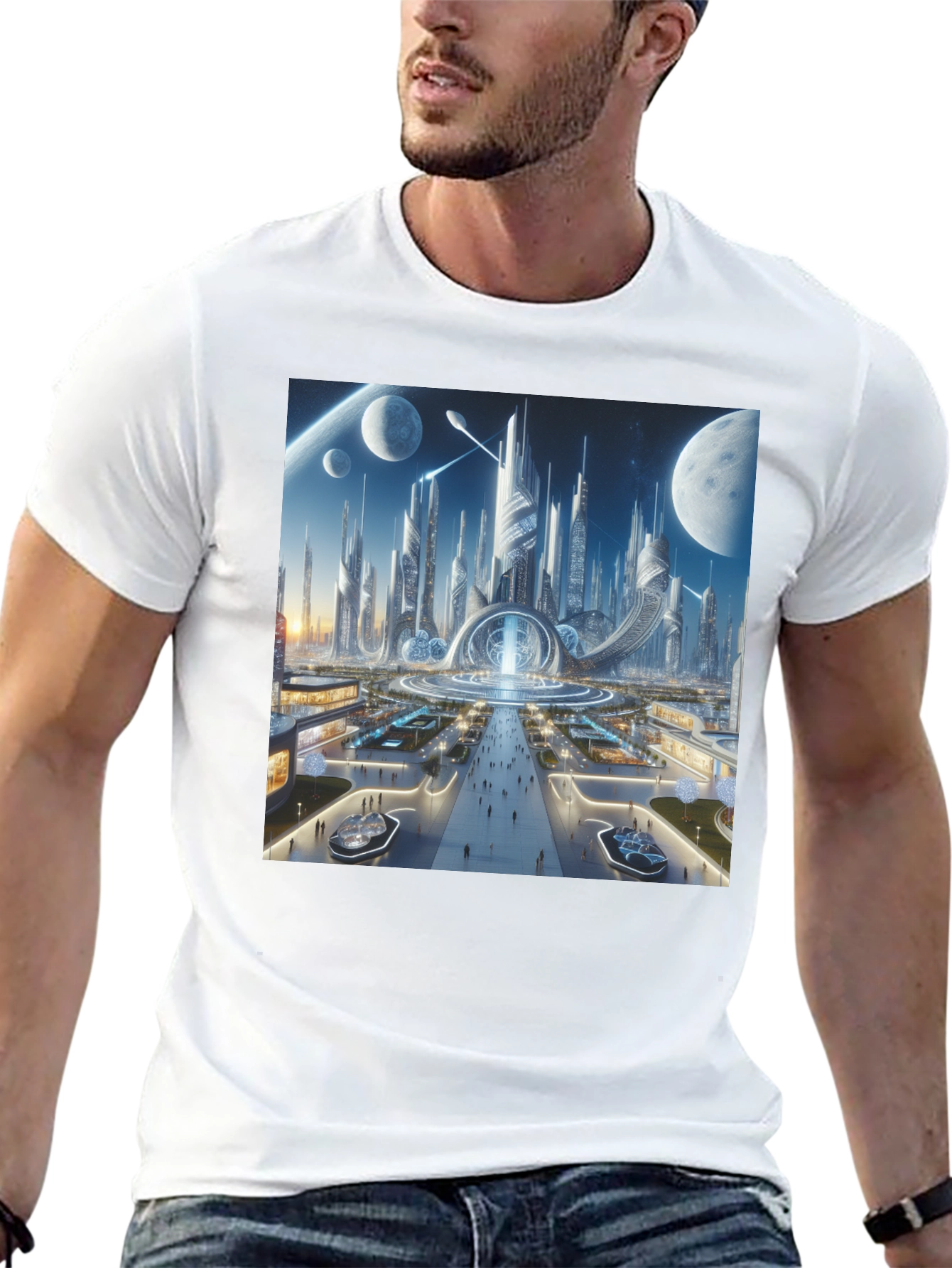 Futuristic Cityscape Graphic Tee - Sci-Fi Style