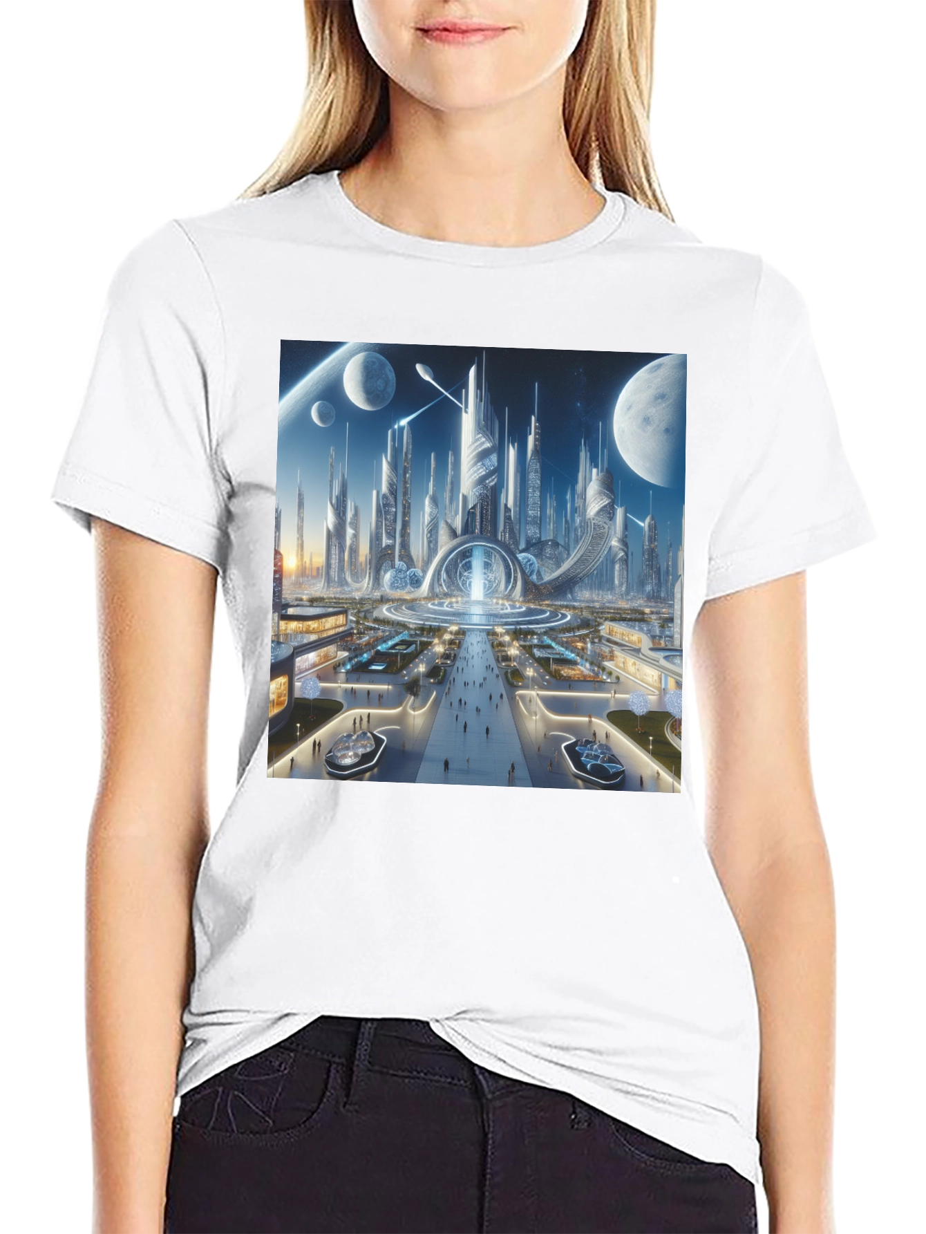 Futuristic Cityscape Graphic Tee - Sci-Fi Style