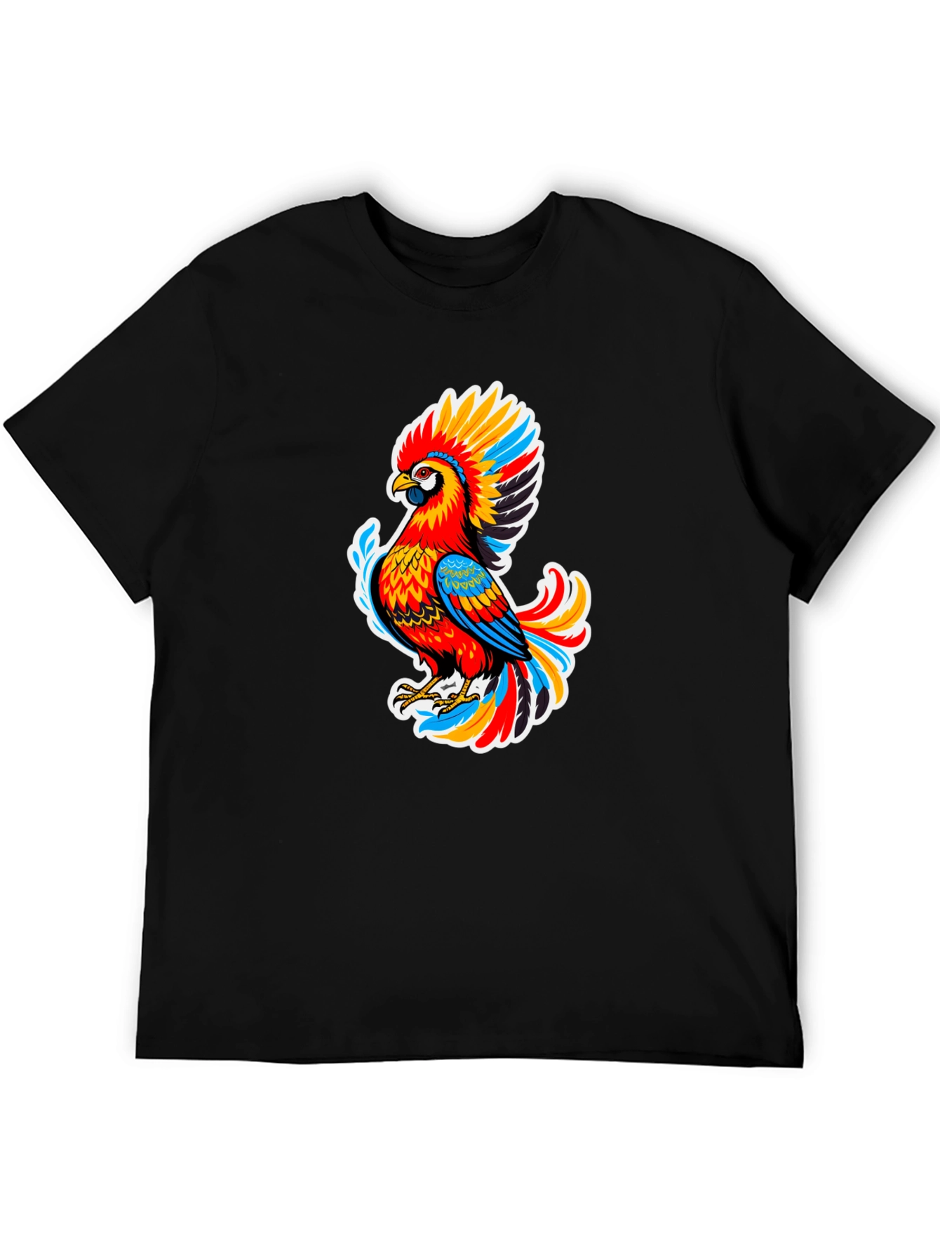 Vibrant Parrot Graphic Black T-Shirt