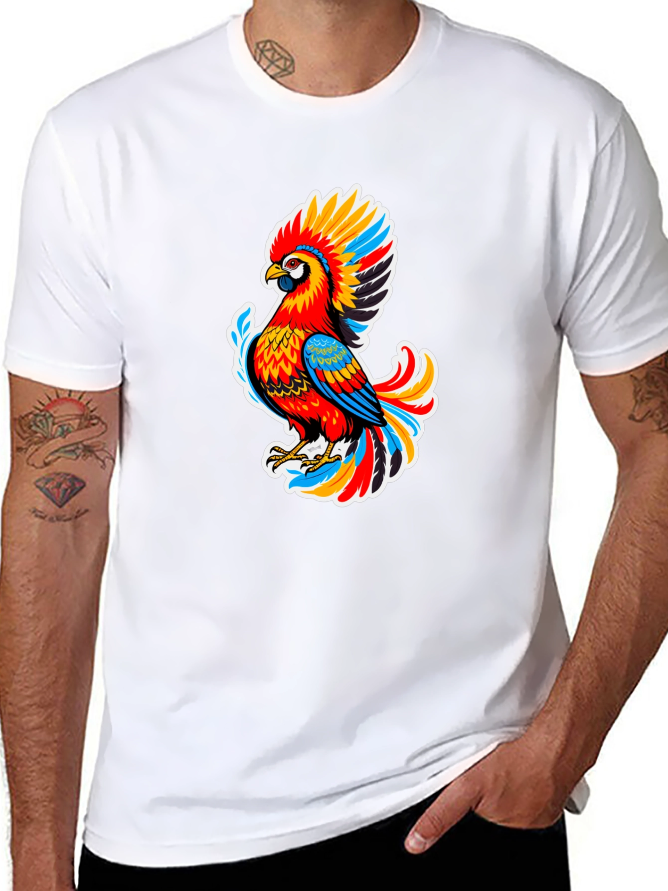 Vibrant Parrot Graphic Black T-Shirt