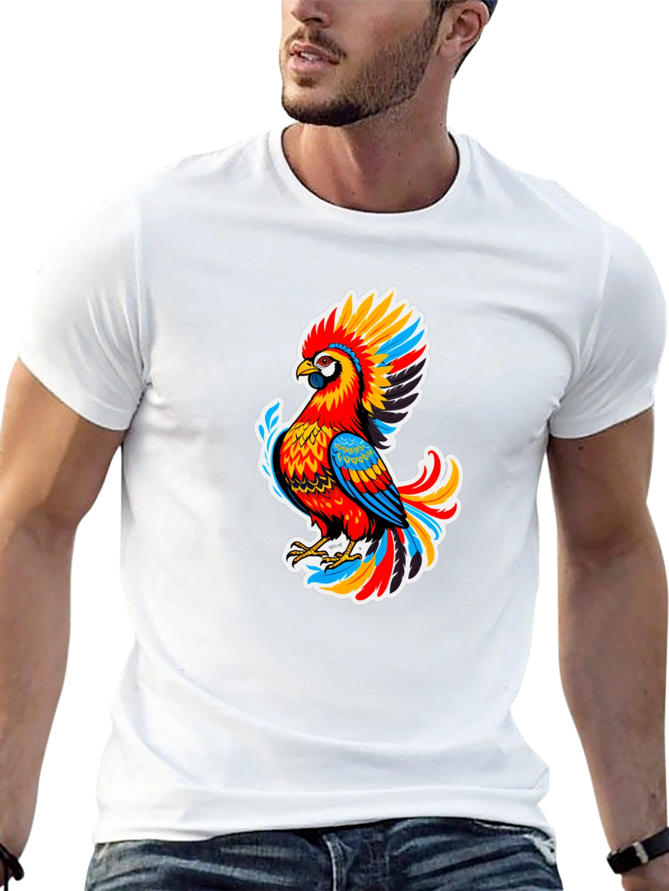 Vibrant Parrot Graphic Black T-Shirt
