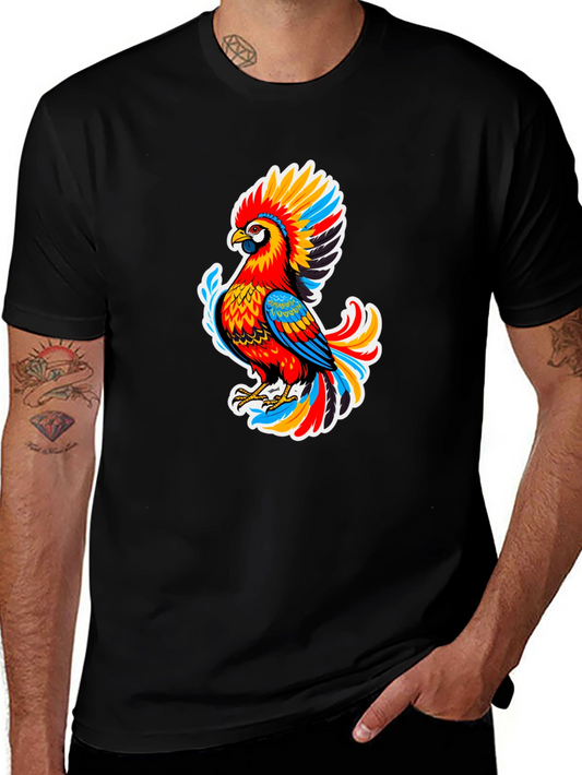 Vibrant Parrot Graphic Black T-Shirt