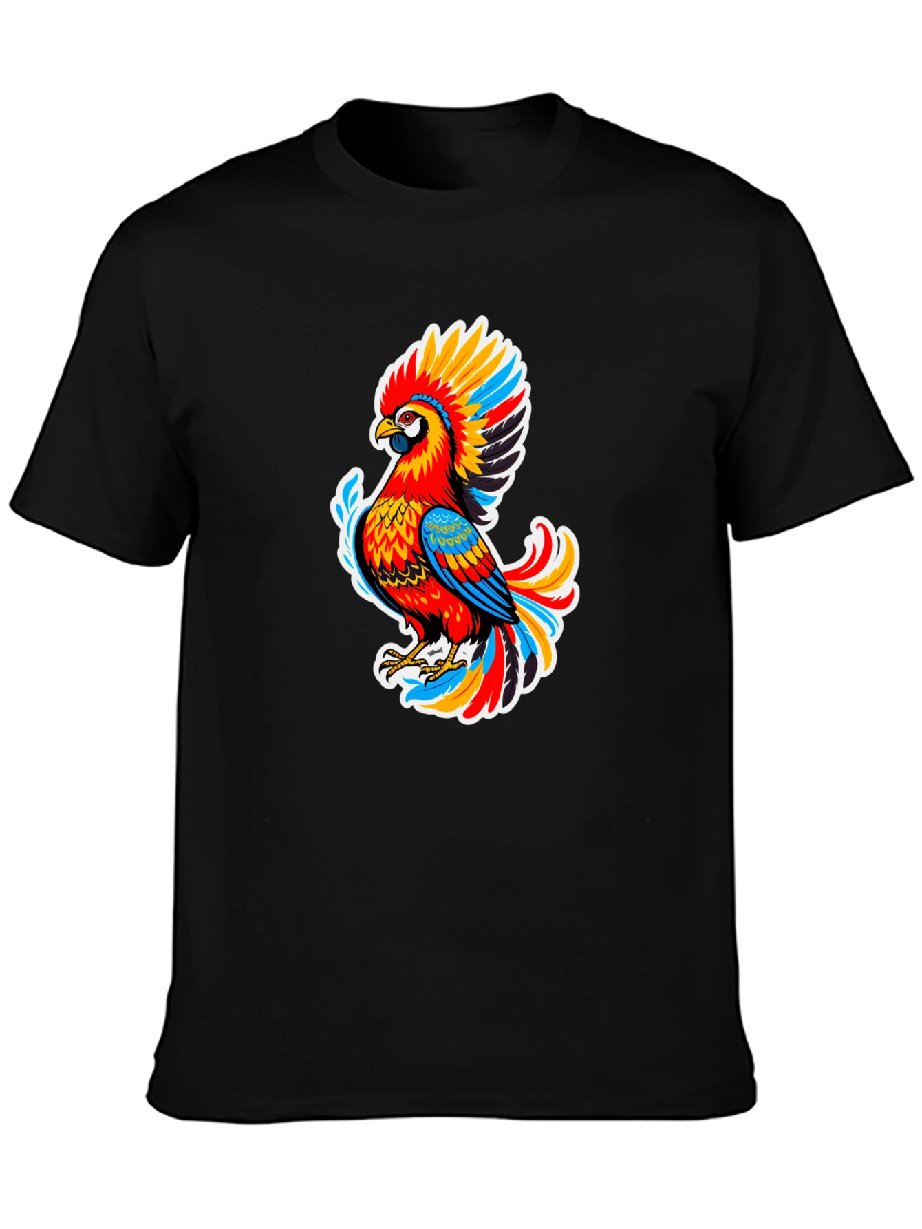 Vibrant Parrot Graphic Black T-Shirt