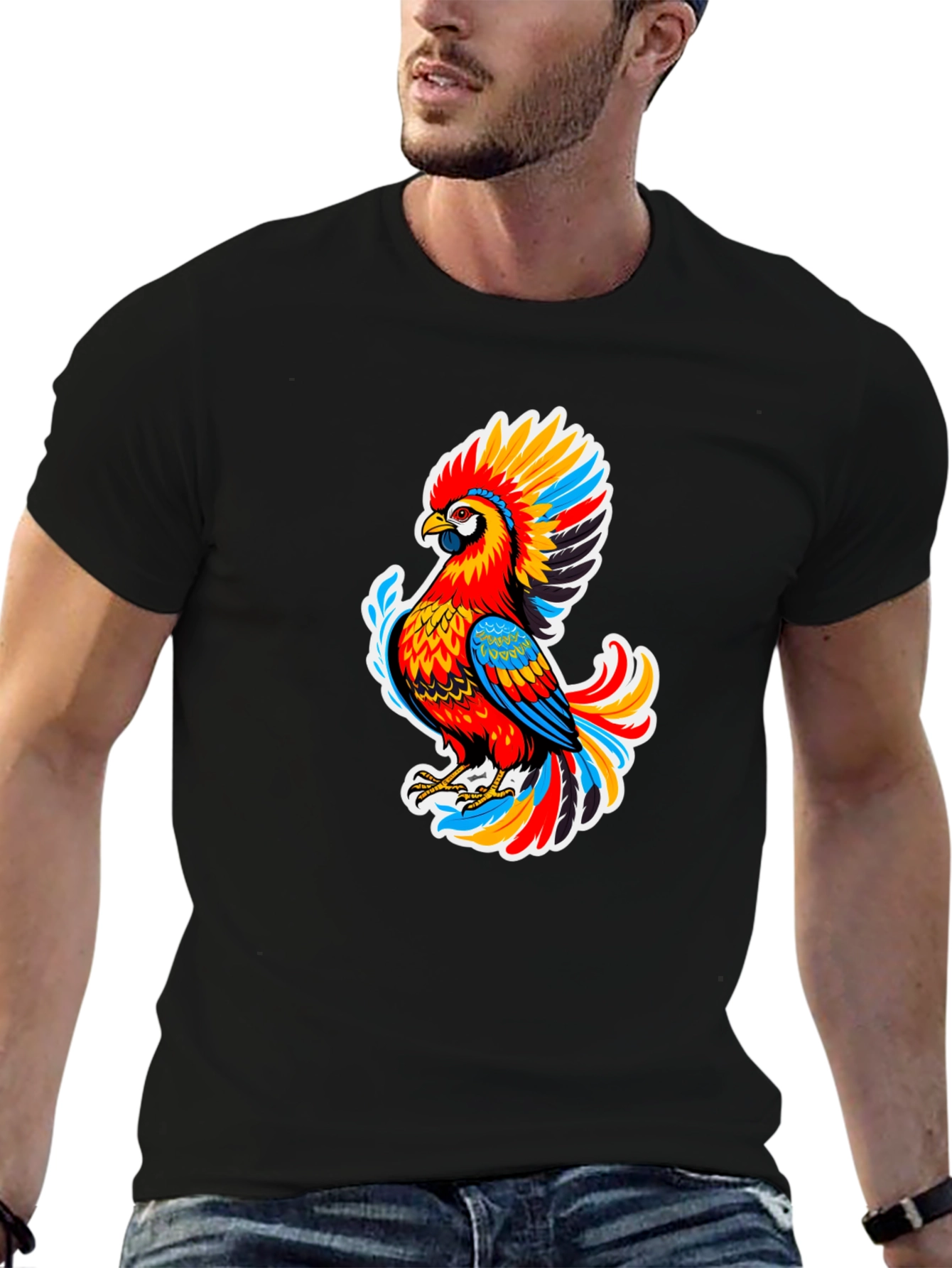 Vibrant Parrot Graphic Black T-Shirt