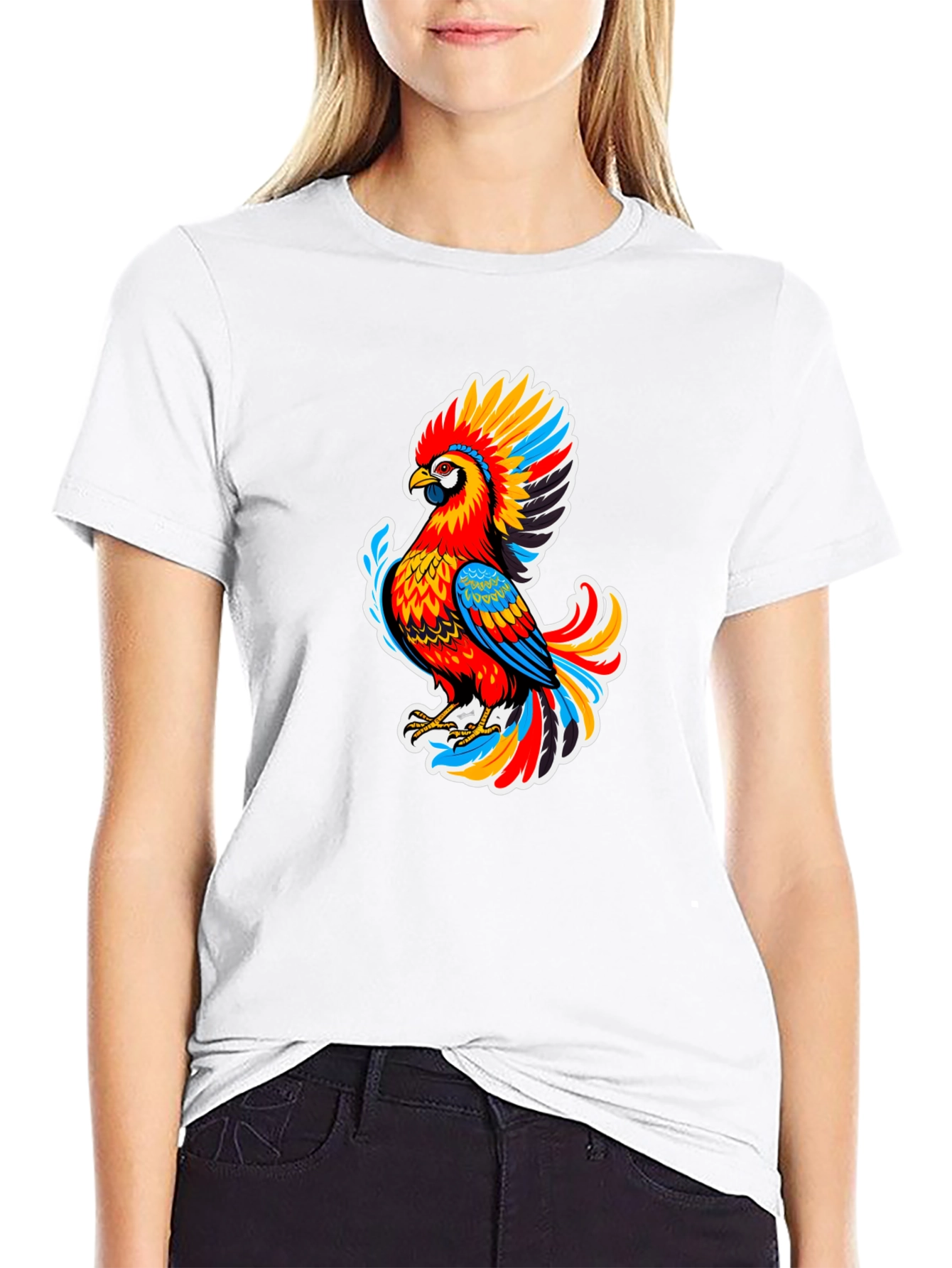 Vibrant Parrot Graphic Black T-Shirt