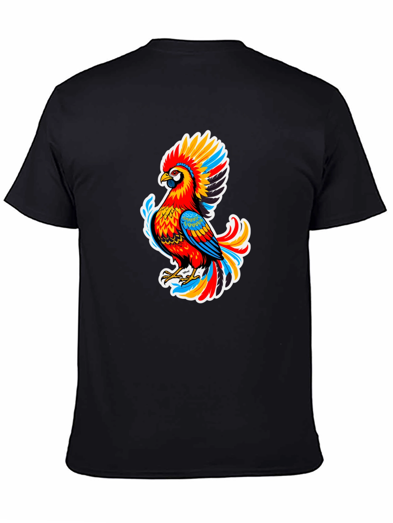Vibrant Parrot Graphic Black T-Shirt