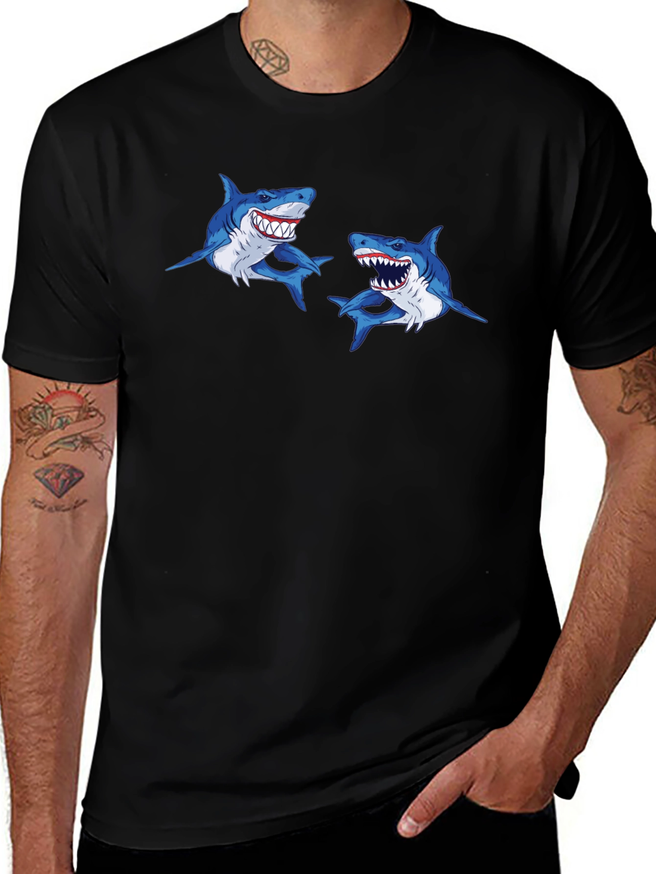 Shark Attack T-Shirt - Mens Black Graphic Tee