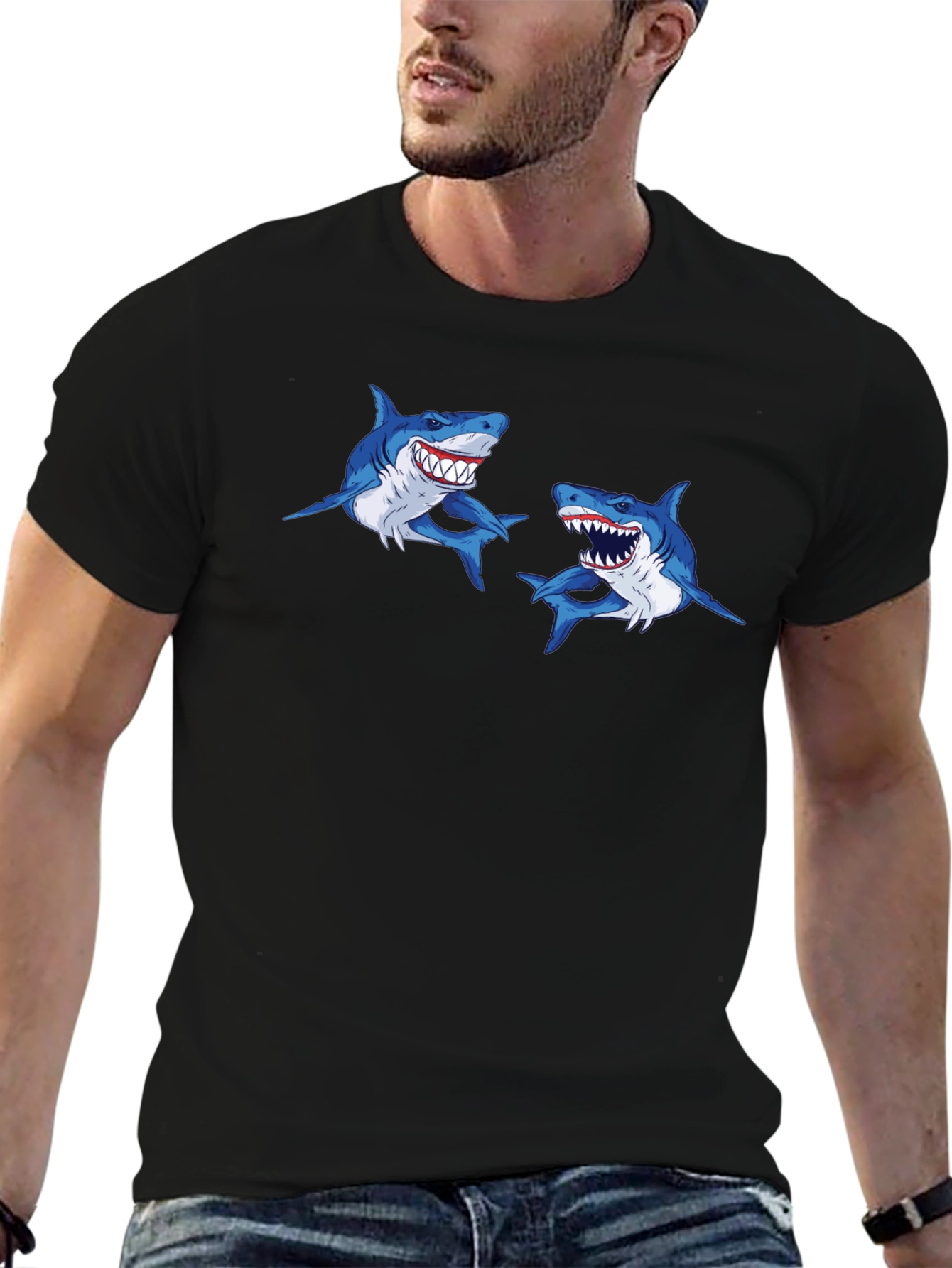 Shark Attack T-Shirt - Mens Black Graphic Tee