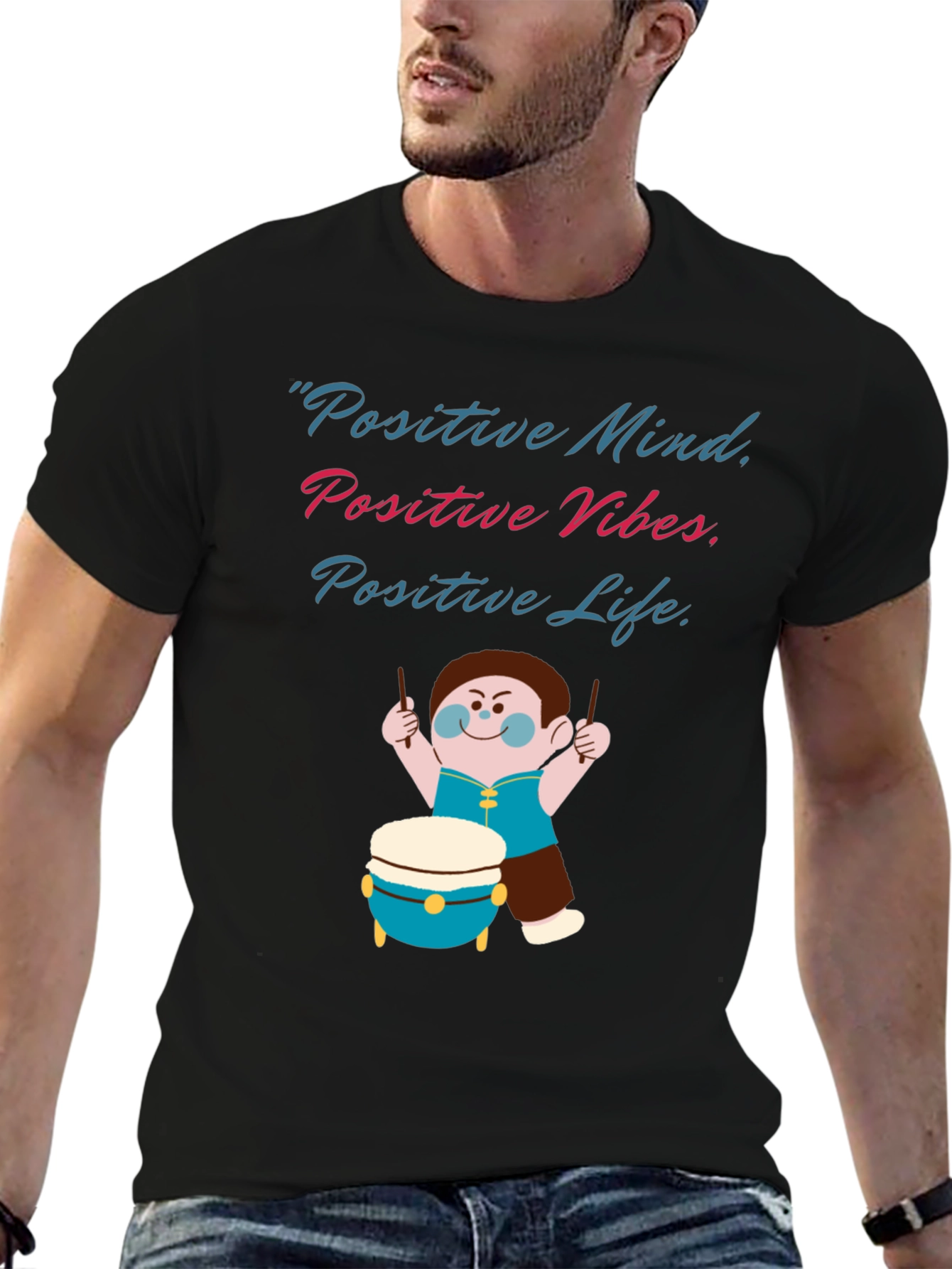 Positive Vibes Graphic Tee - Black Crew Neck T-Shirt