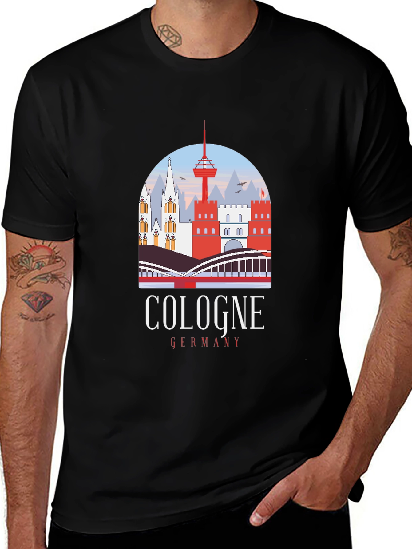 Cologne Germany Graphic Tee - Black Cotton T-Shirt