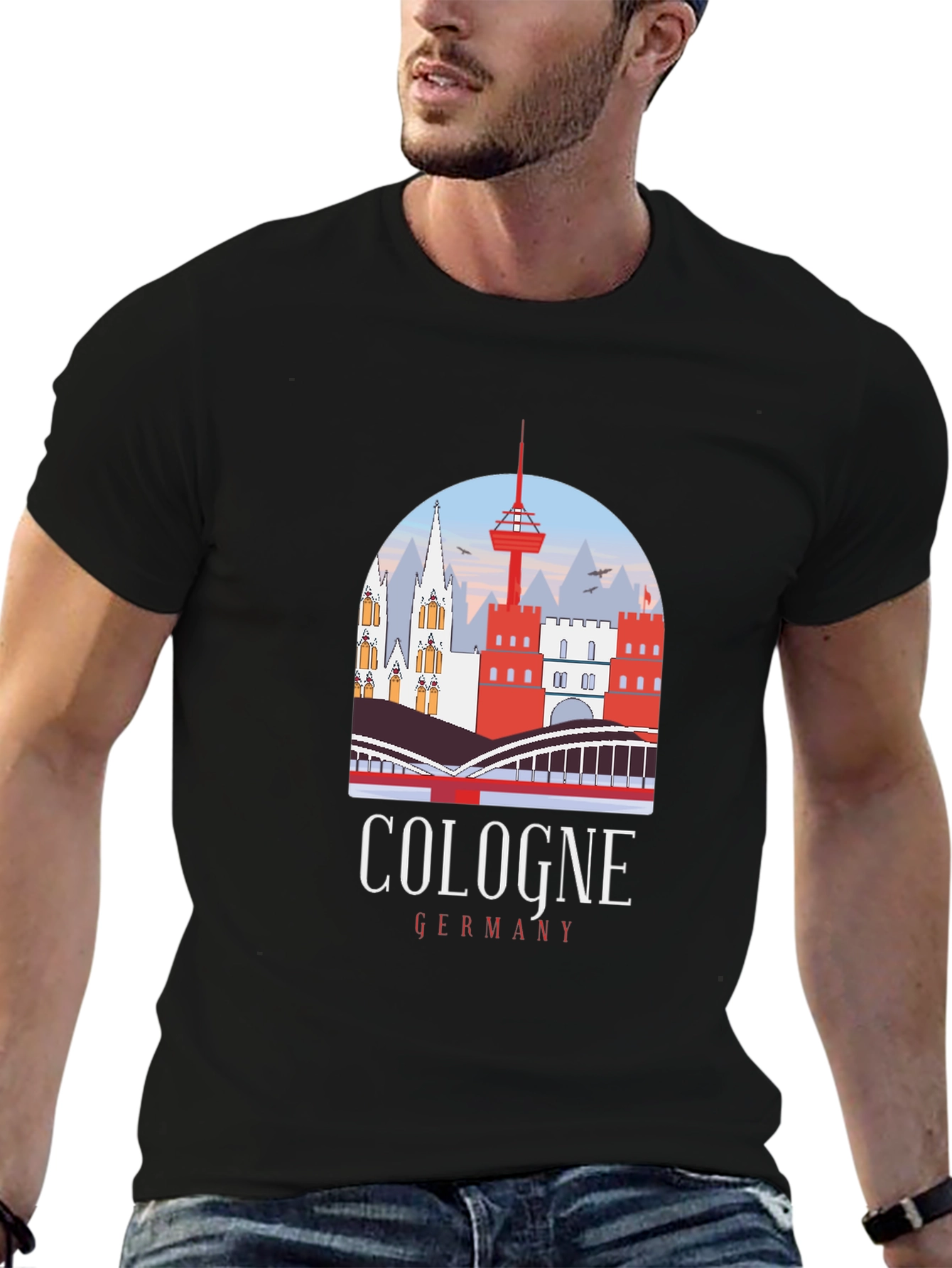 Cologne Germany Graphic Tee - Black Cotton T-Shirt