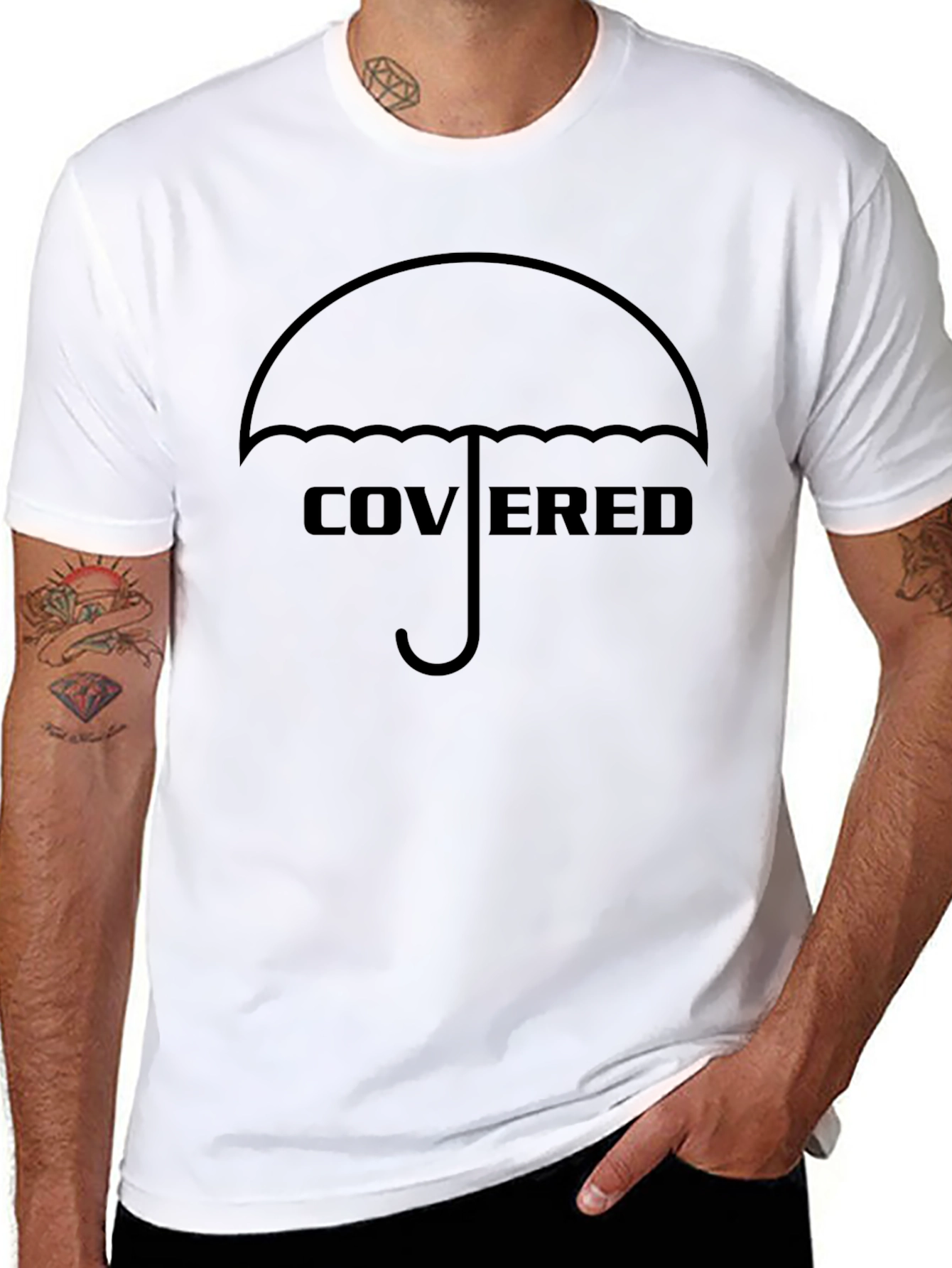 Covered Umbrella Graphic T-Shirt - Stylish Black Tee
