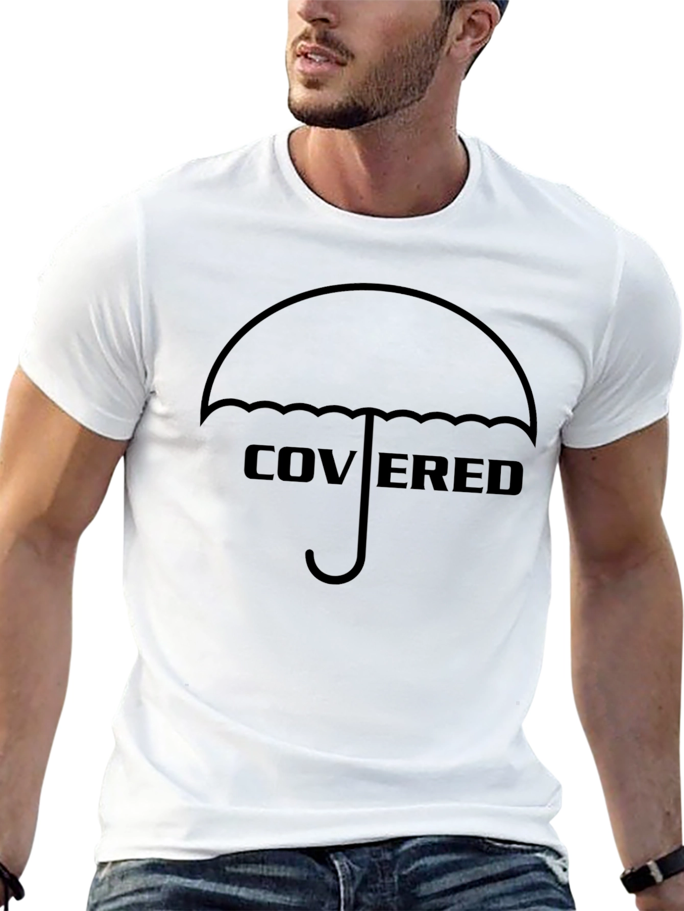 Covered Umbrella Graphic T-Shirt - Stylish Black Tee