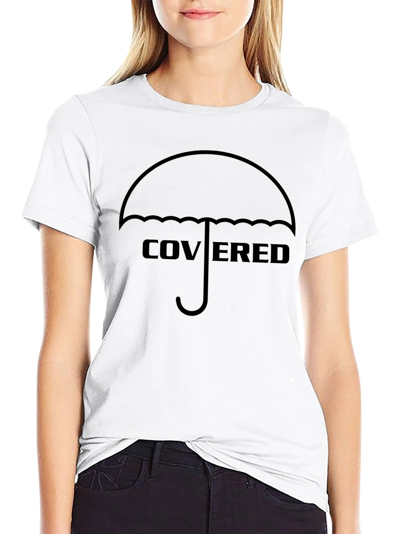 Covered Umbrella Graphic T-Shirt - Stylish Black Tee