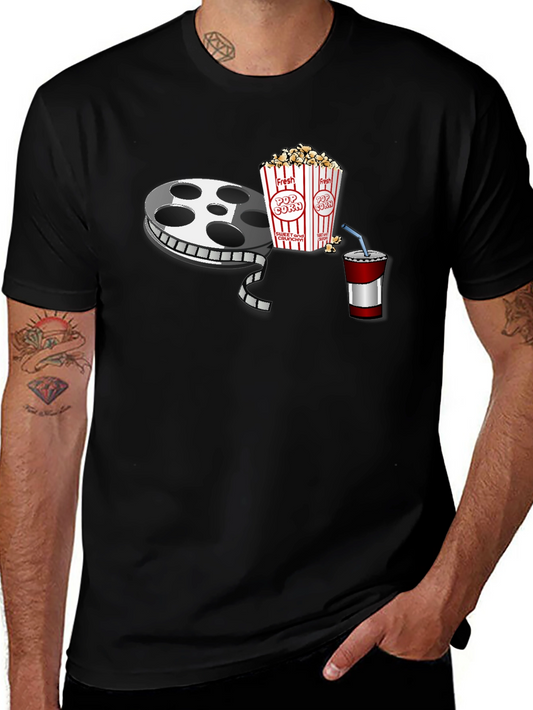 Movie Night T-Shirt: Film Reel Popcorn and Soda Design