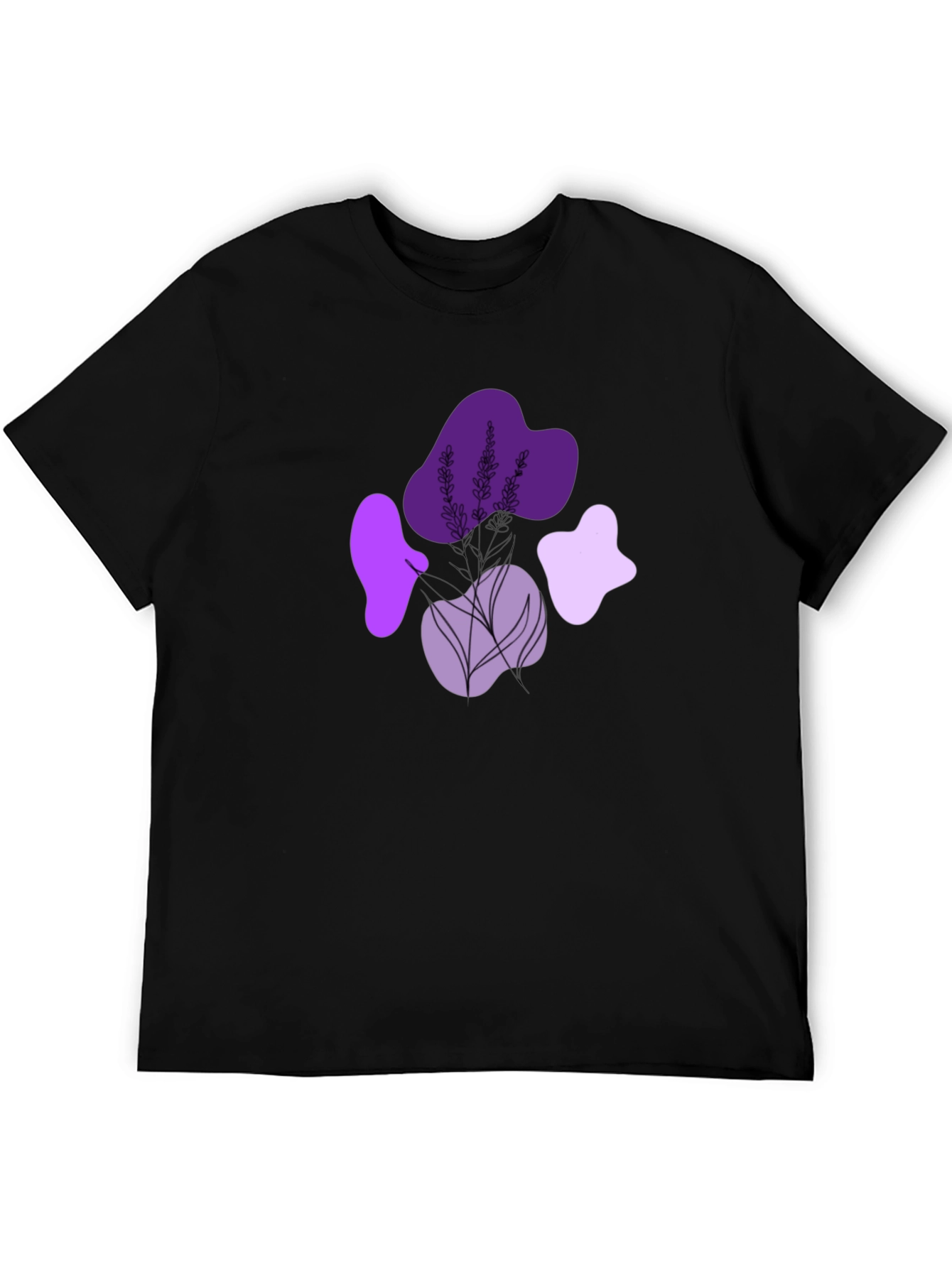 Stylish Black T-Shirt with Lavender Design