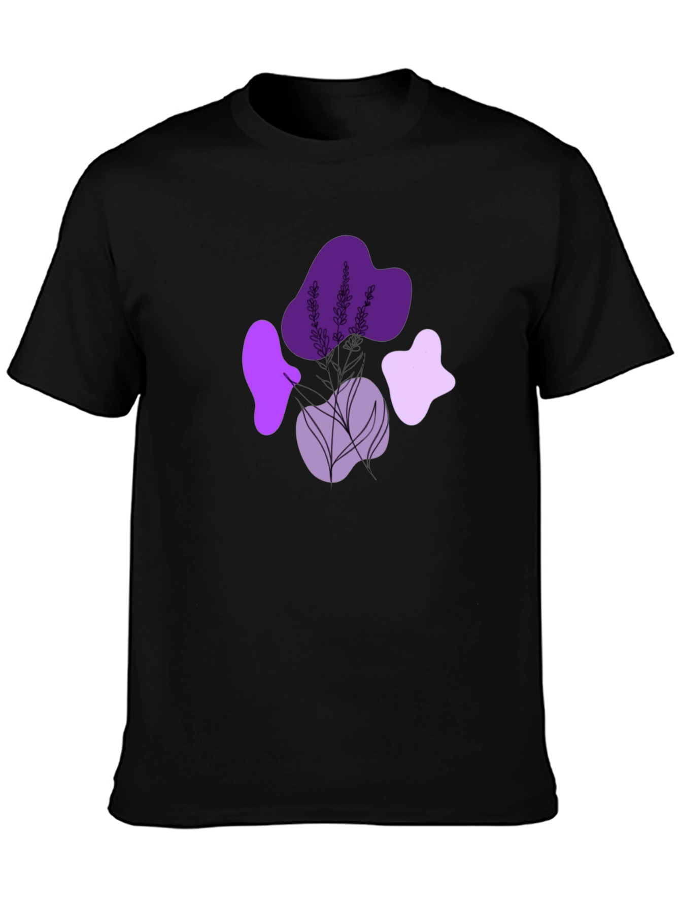 Stylish Black T-Shirt with Lavender Design
