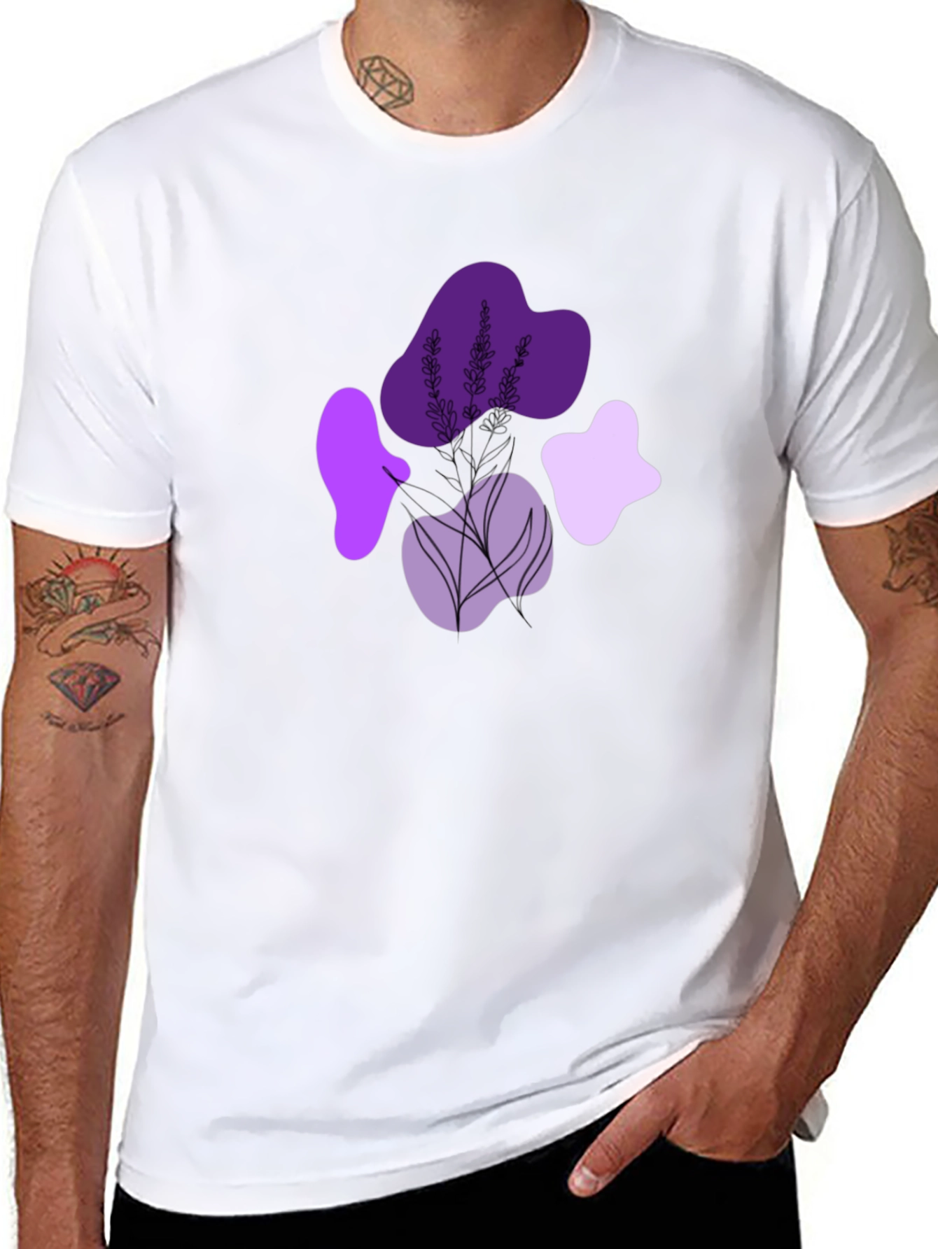 Stylish Black T-Shirt with Lavender Design