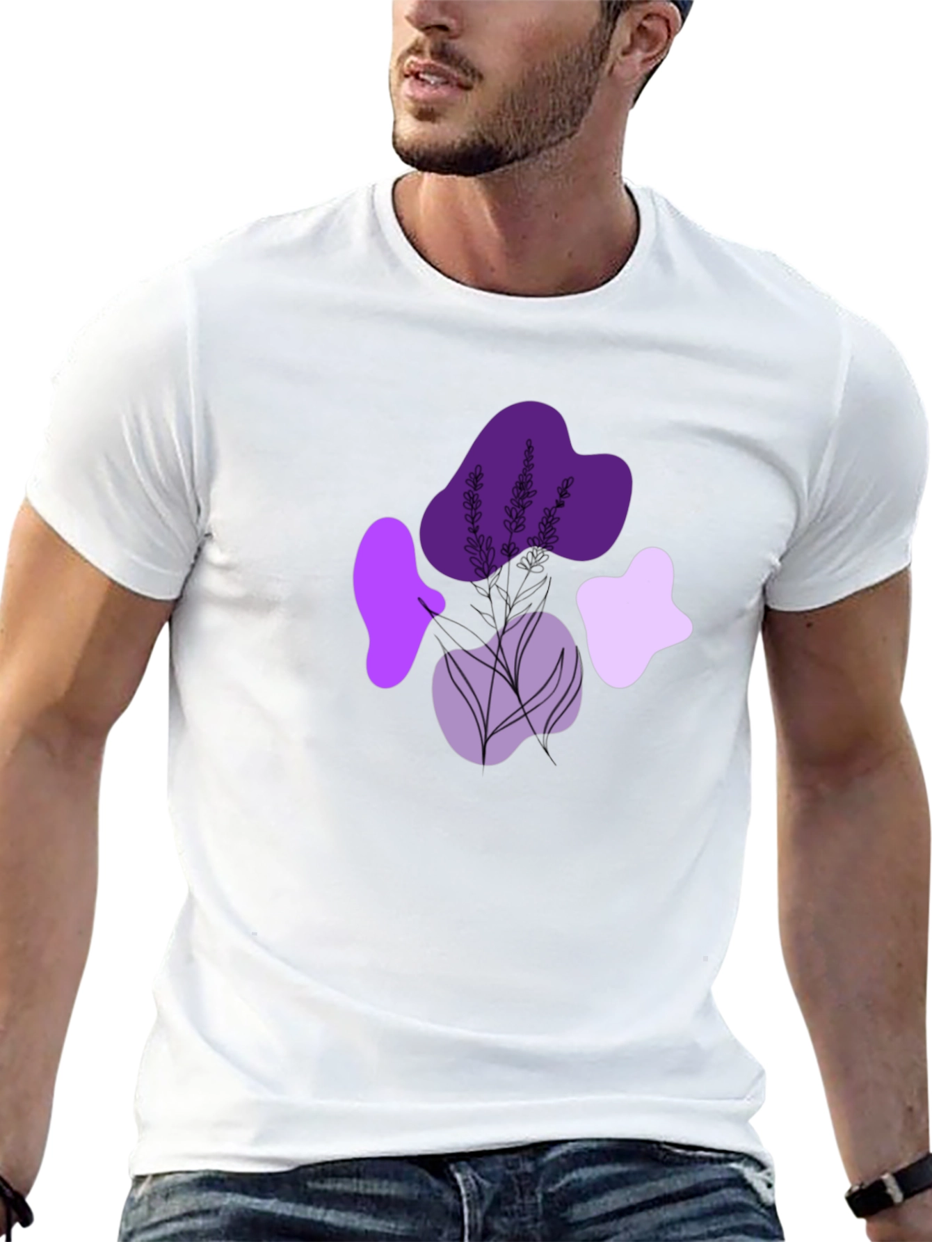 Stylish Black T-Shirt with Lavender Design