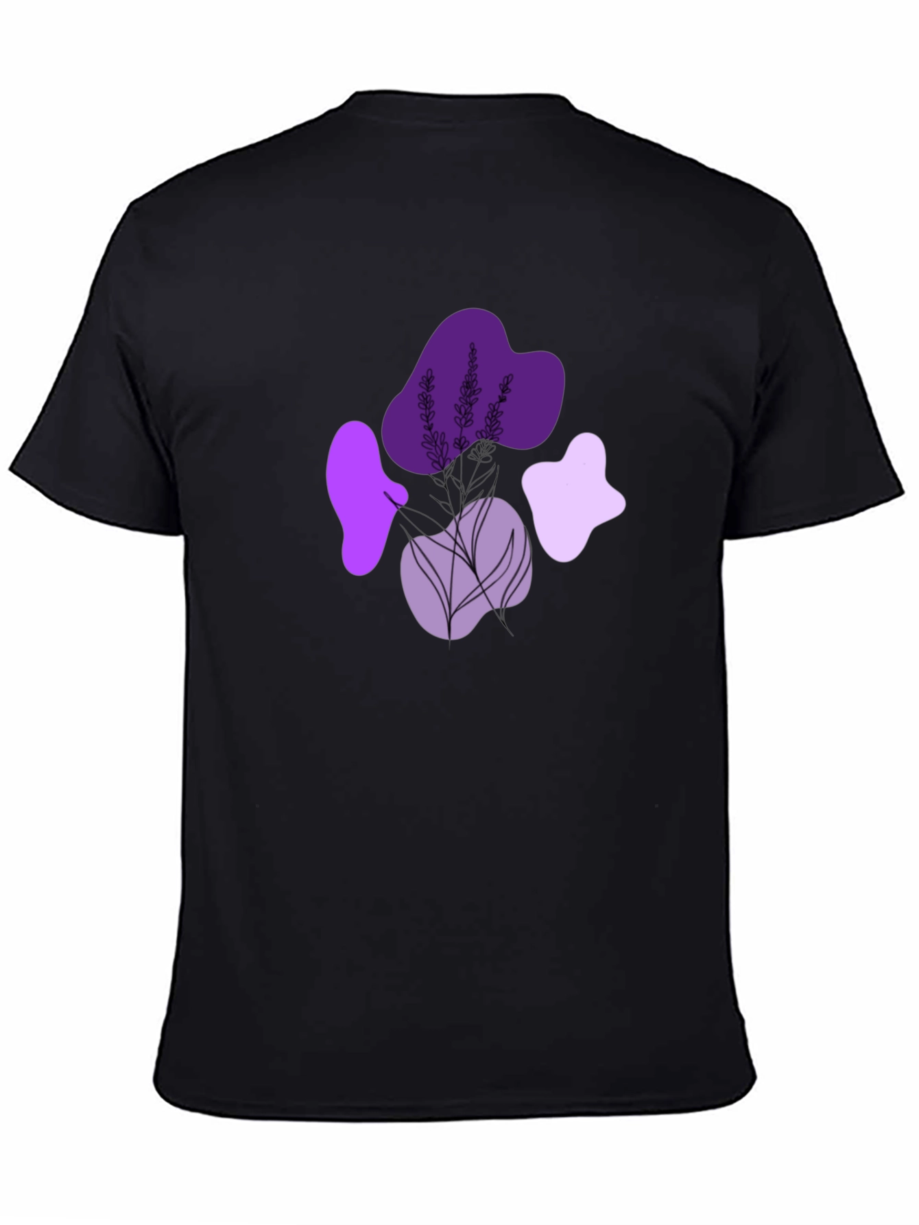 Stylish Black T-Shirt with Lavender Design
