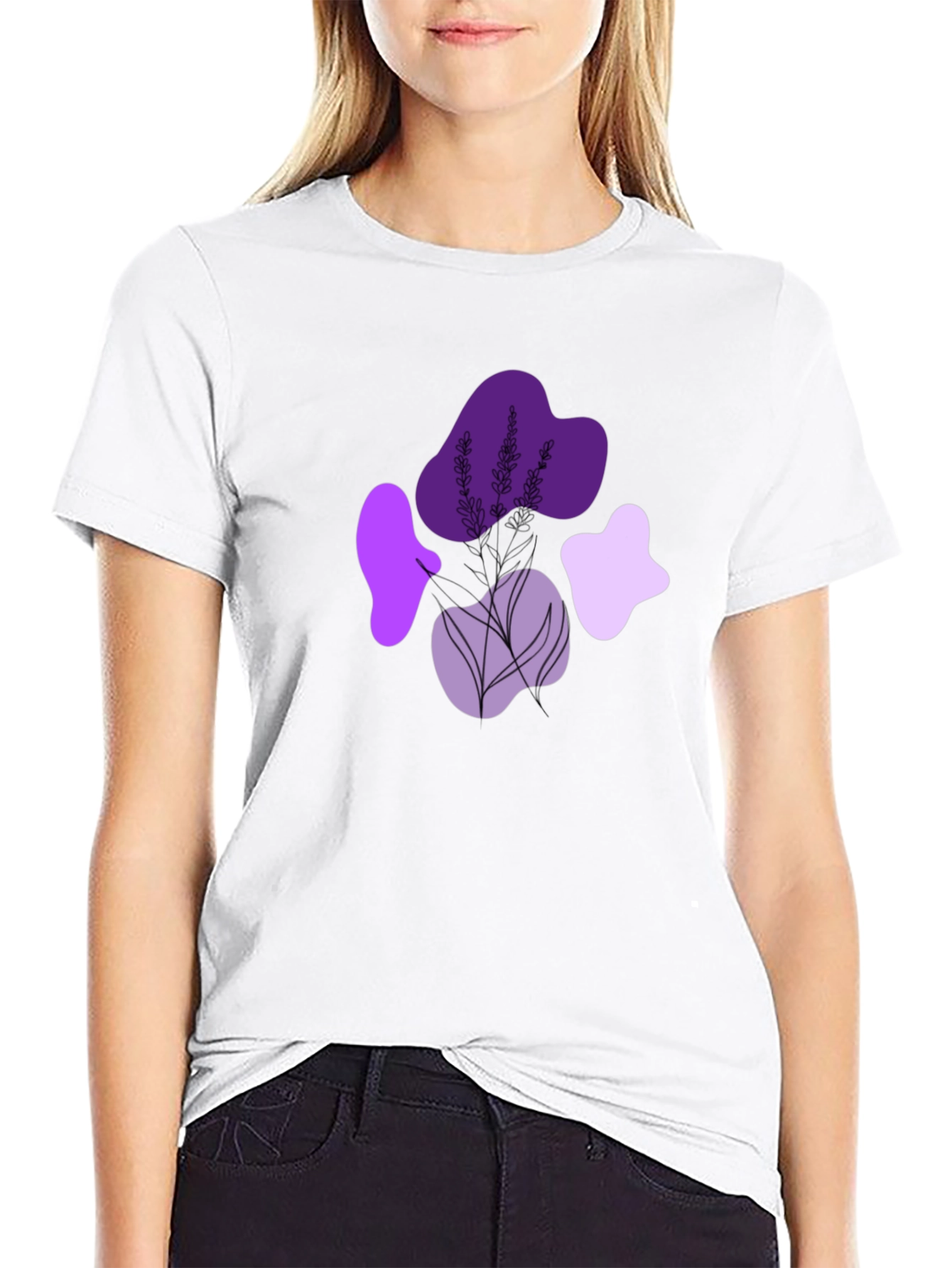 Stylish Black T-Shirt with Lavender Design