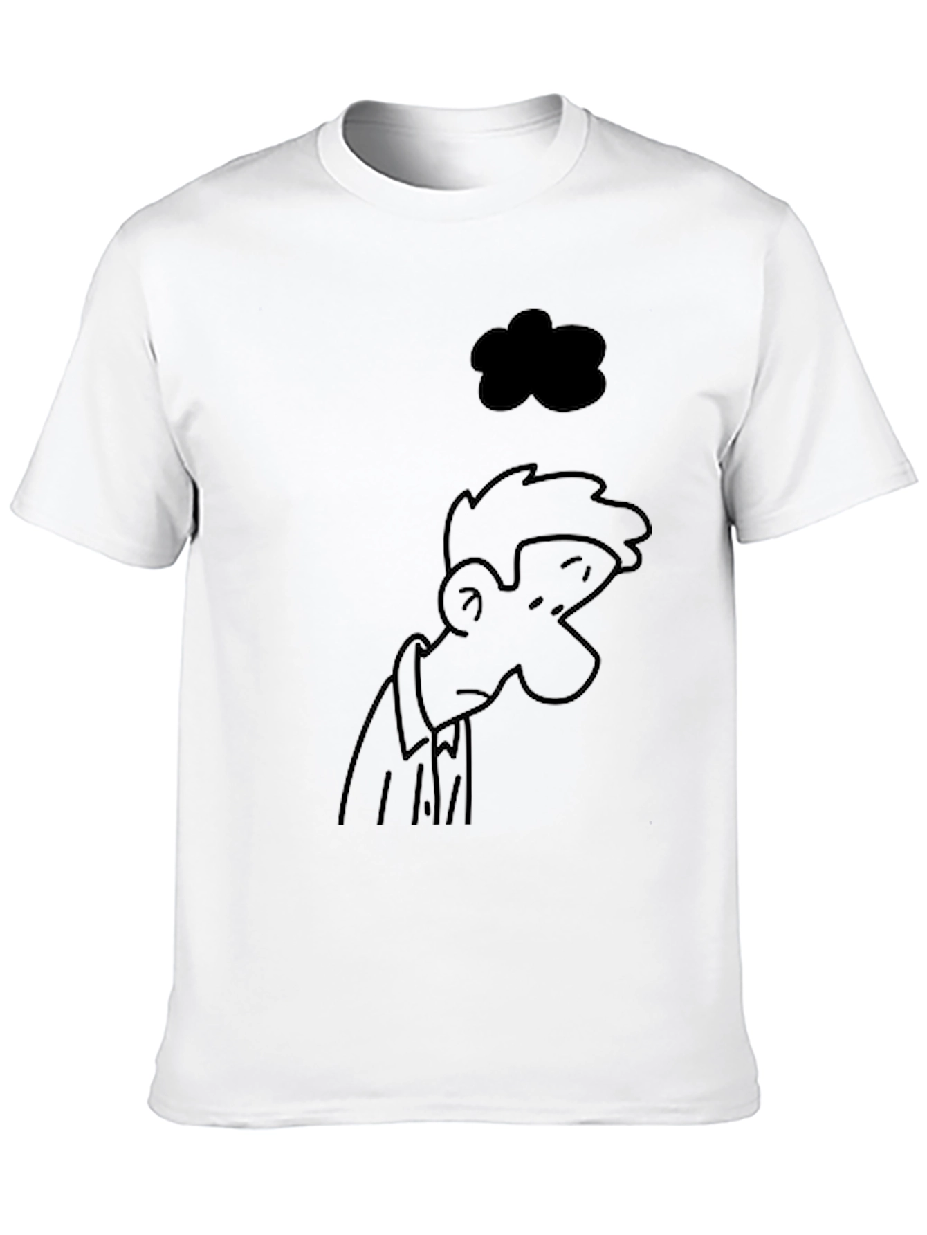Melancholy Cartoon Print Black T-Shirt