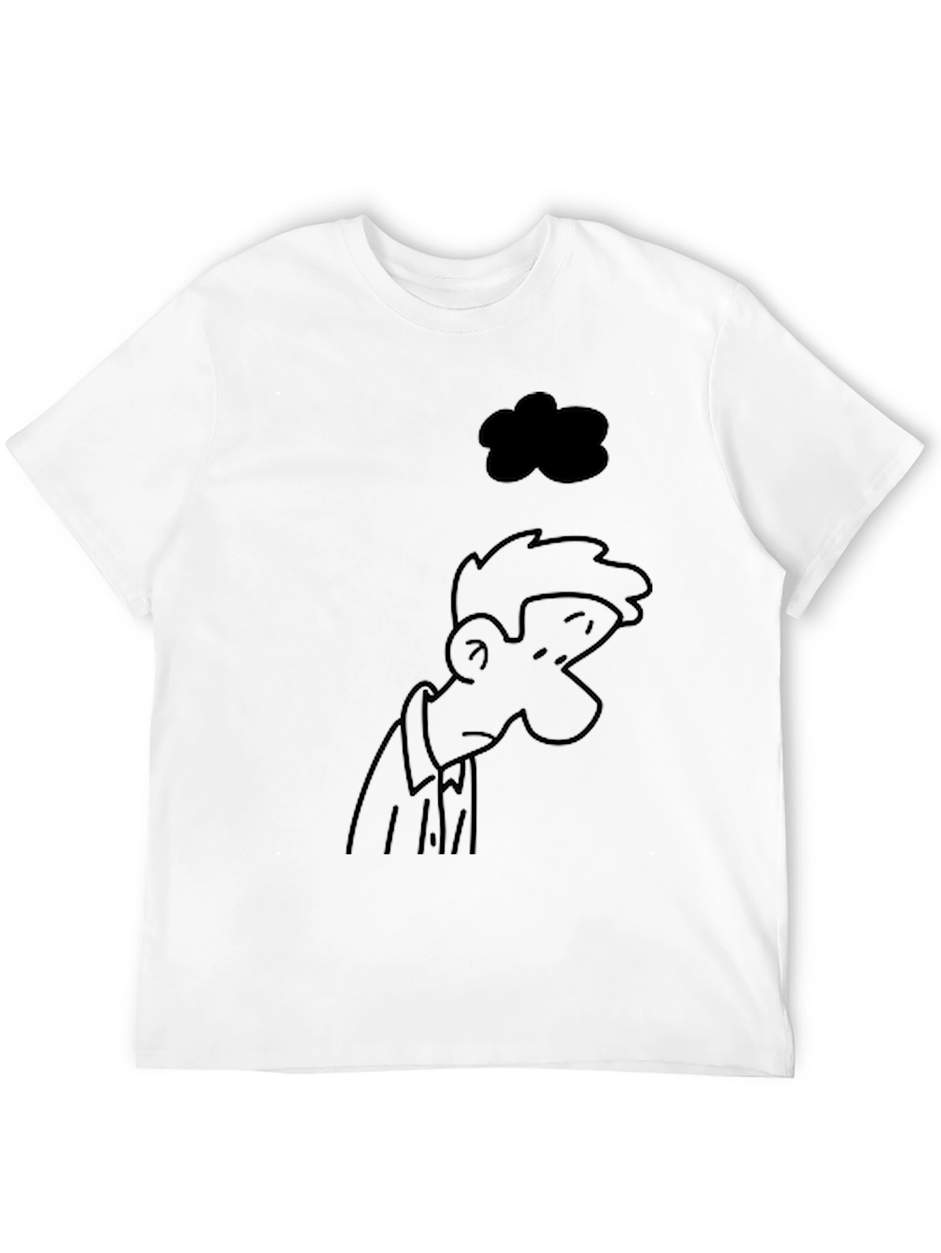 Melancholy Cartoon Print Black T-Shirt