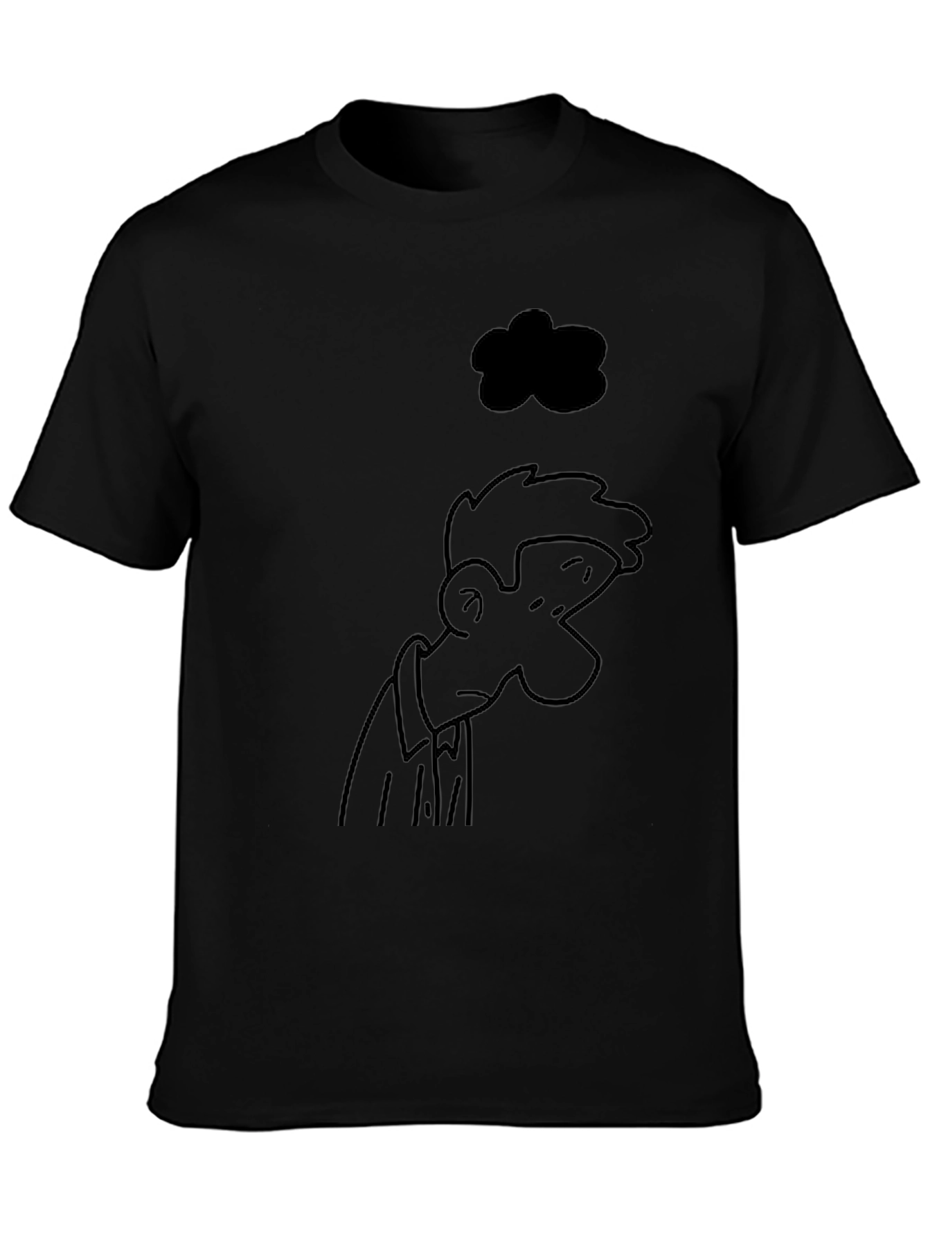 Melancholy Cartoon Print Black T-Shirt