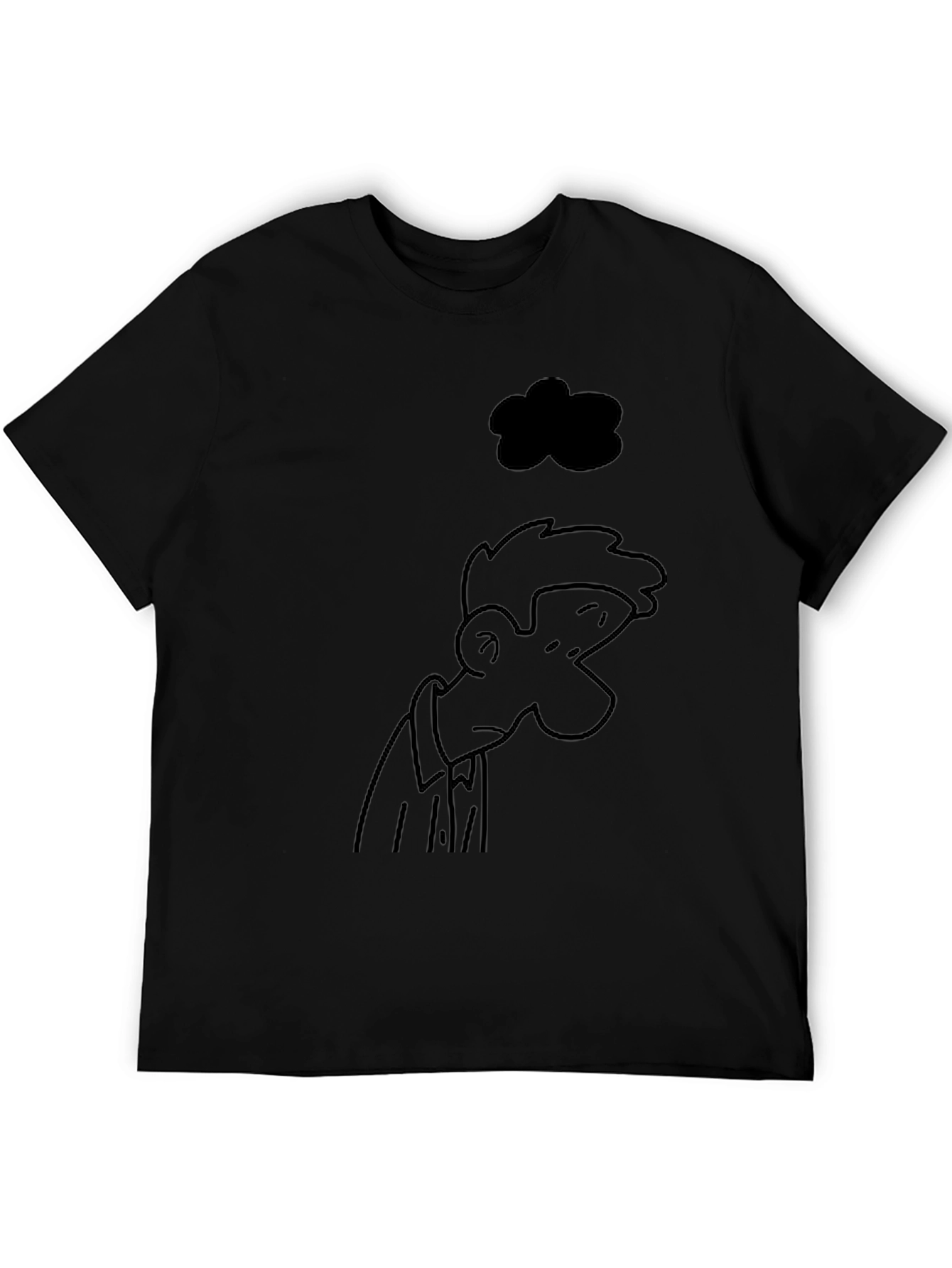 Melancholy Cartoon Print Black T-Shirt