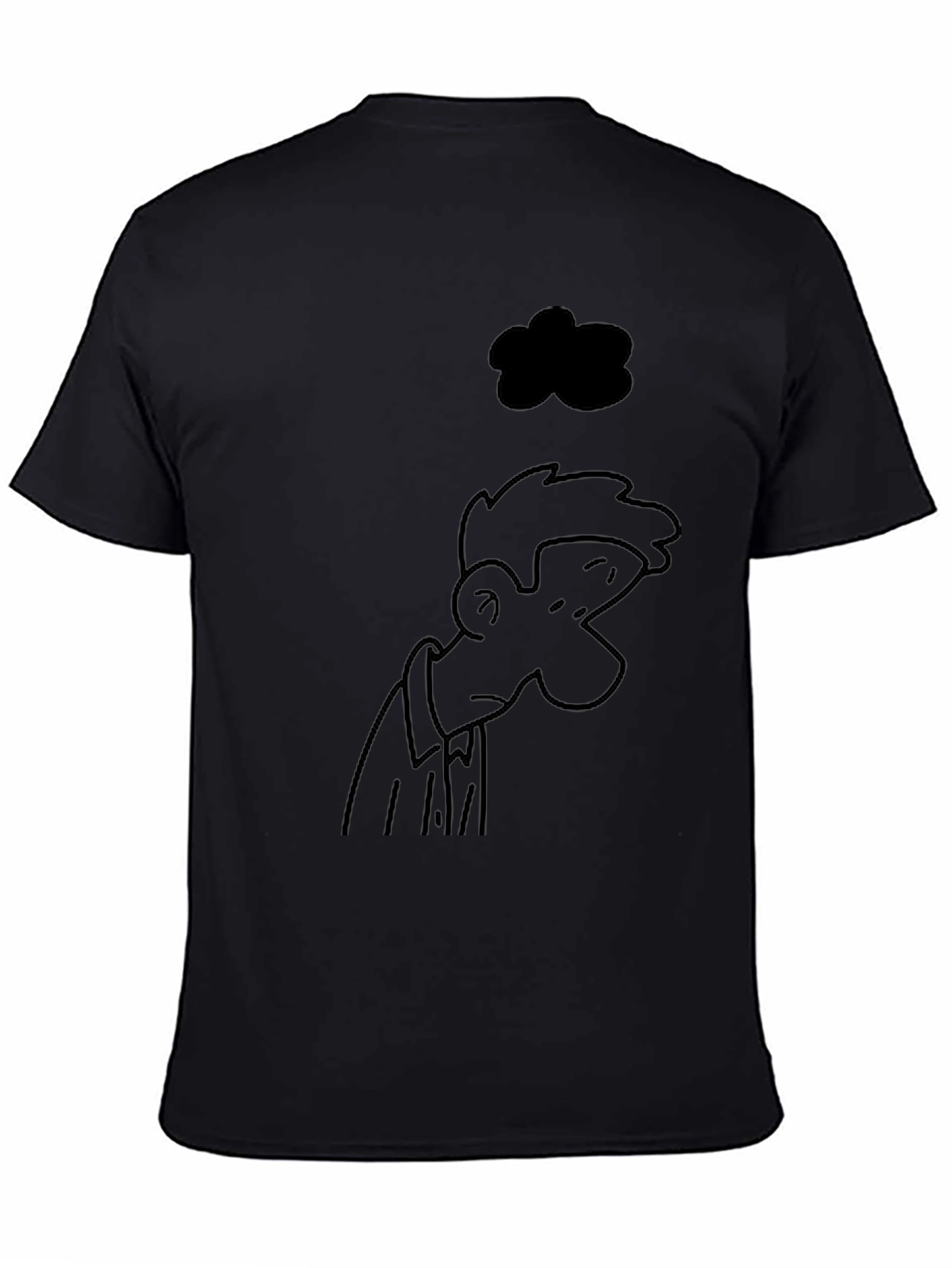Melancholy Cartoon Print Black T-Shirt