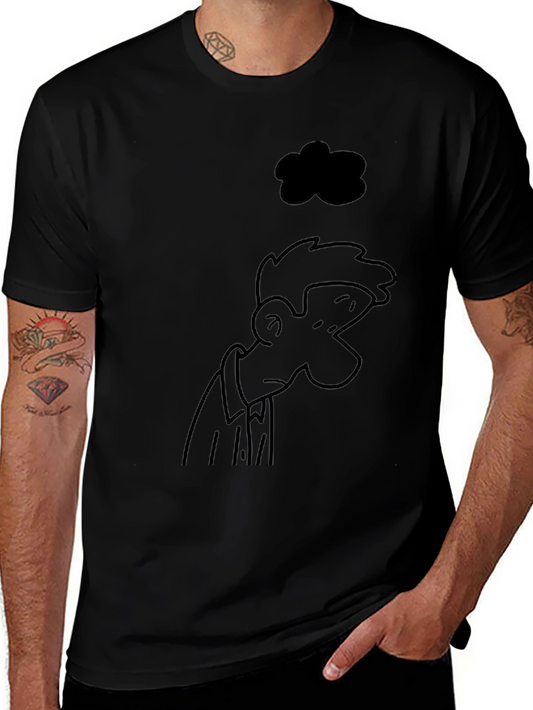 Melancholy Cartoon Print Black T-Shirt