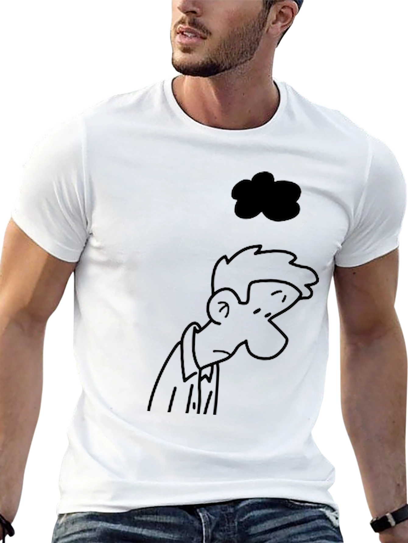 Melancholy Cartoon Print Black T-Shirt