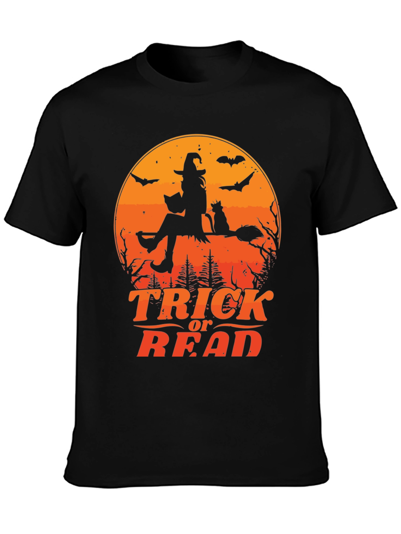 Halloween Trick or Read T-Shirt Witch Cat Bats