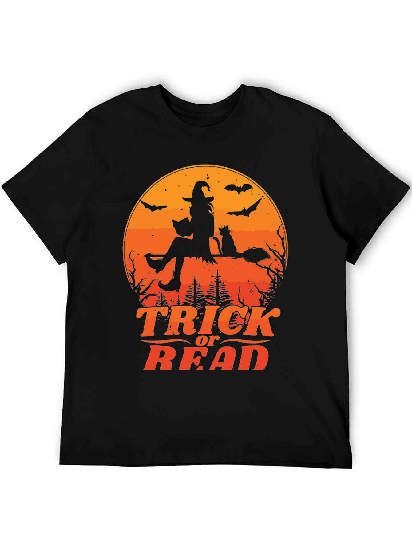 Halloween Trick or Read T-Shirt Witch Cat Bats