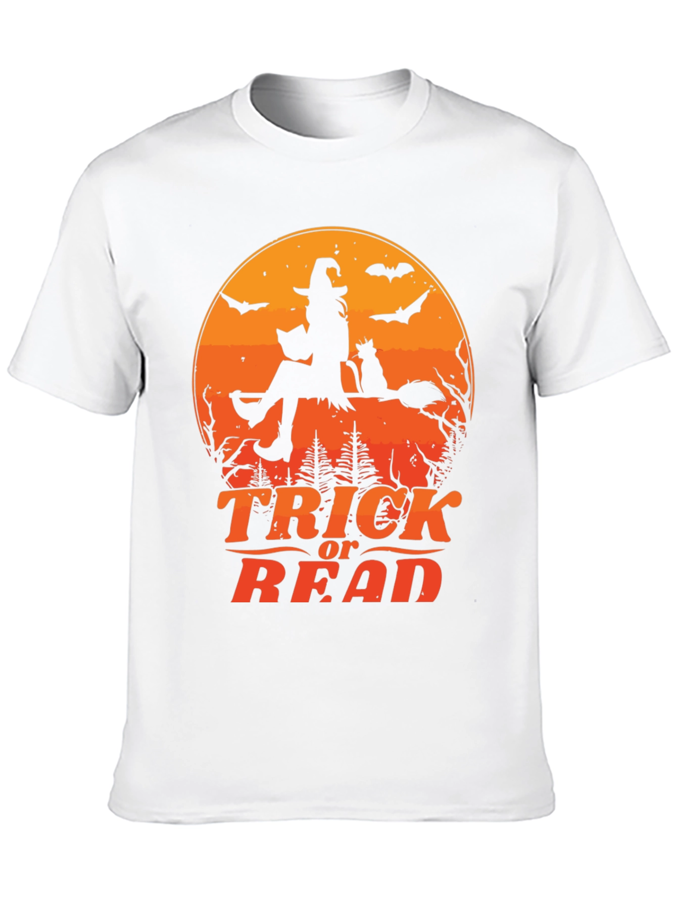 Halloween Trick or Read T-Shirt Witch Cat Bats