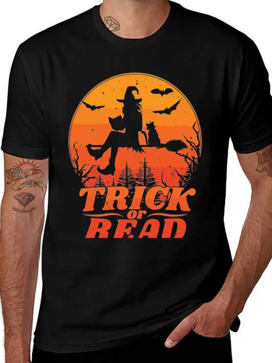 Halloween Trick or Read T-Shirt Witch Cat Bats