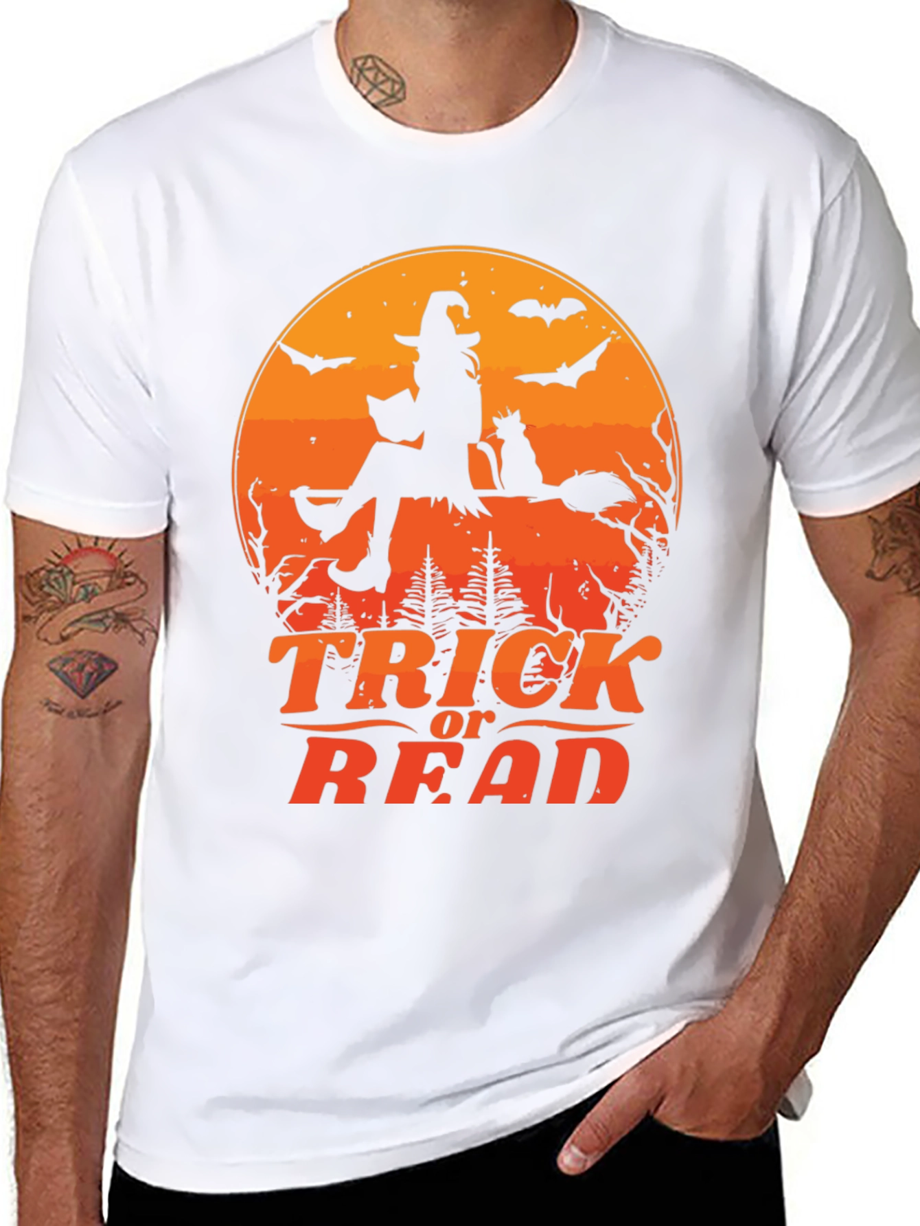 Halloween Trick or Read T-Shirt Witch Cat Bats