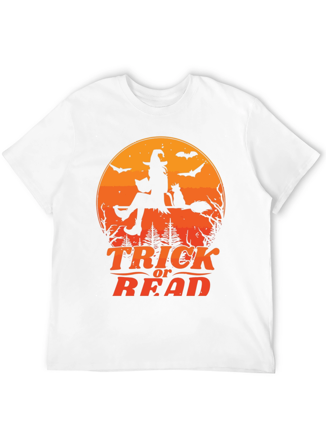 Halloween Trick or Read T-Shirt Witch Cat Bats