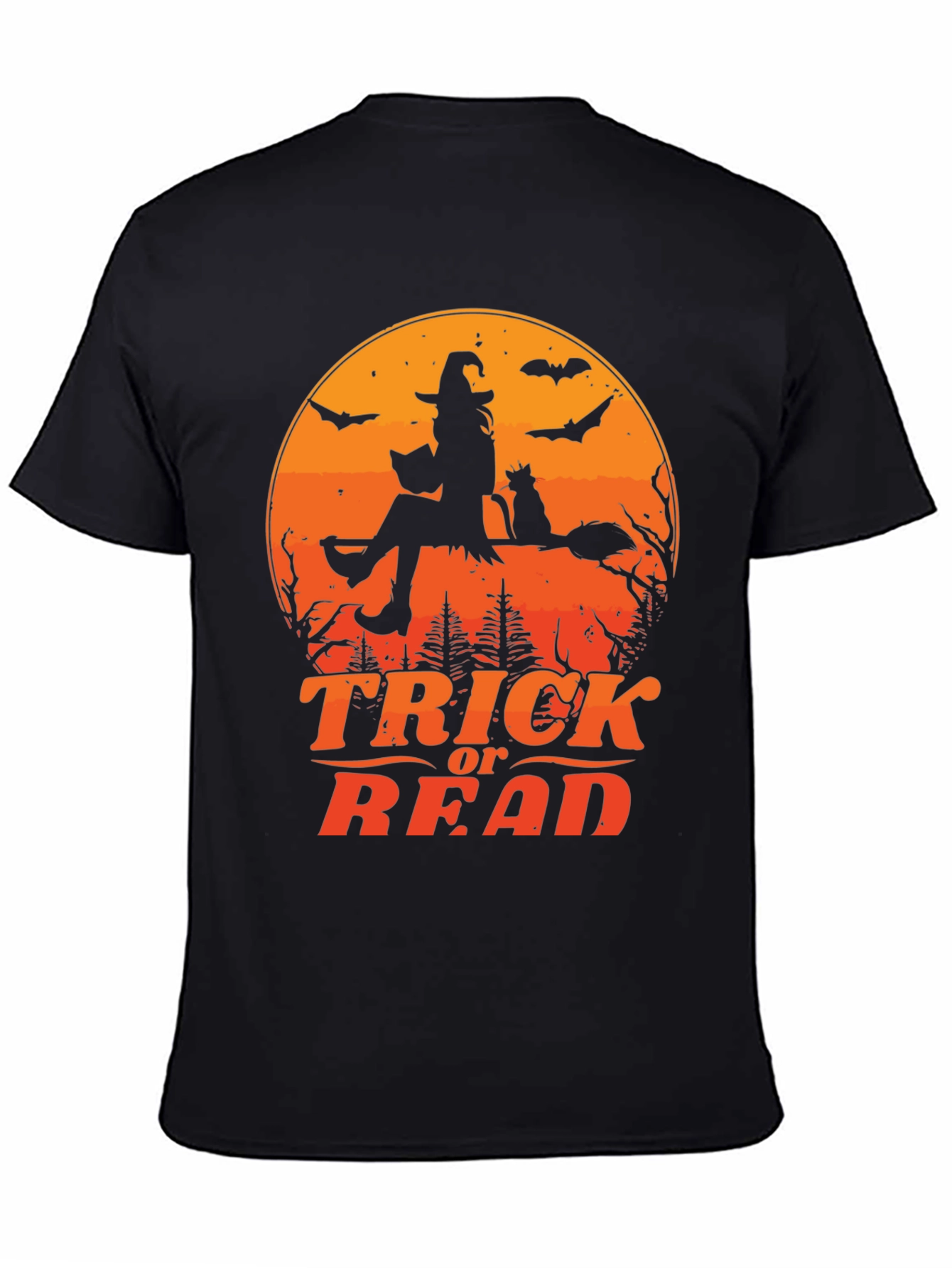 Halloween Trick or Read T-Shirt Witch Cat Bats