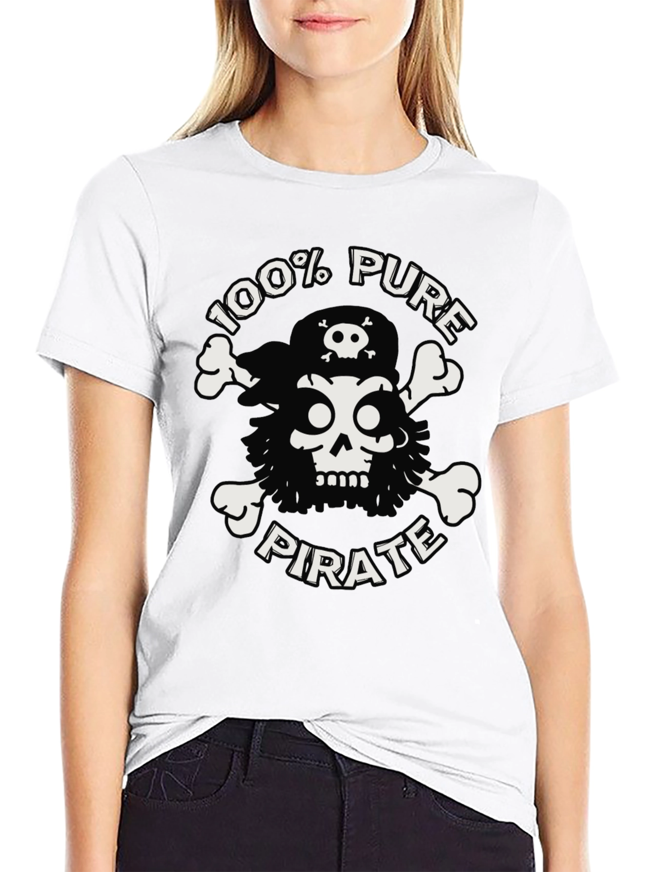 100% Pure Pirate Skull & Crossbones Black T-Shirt