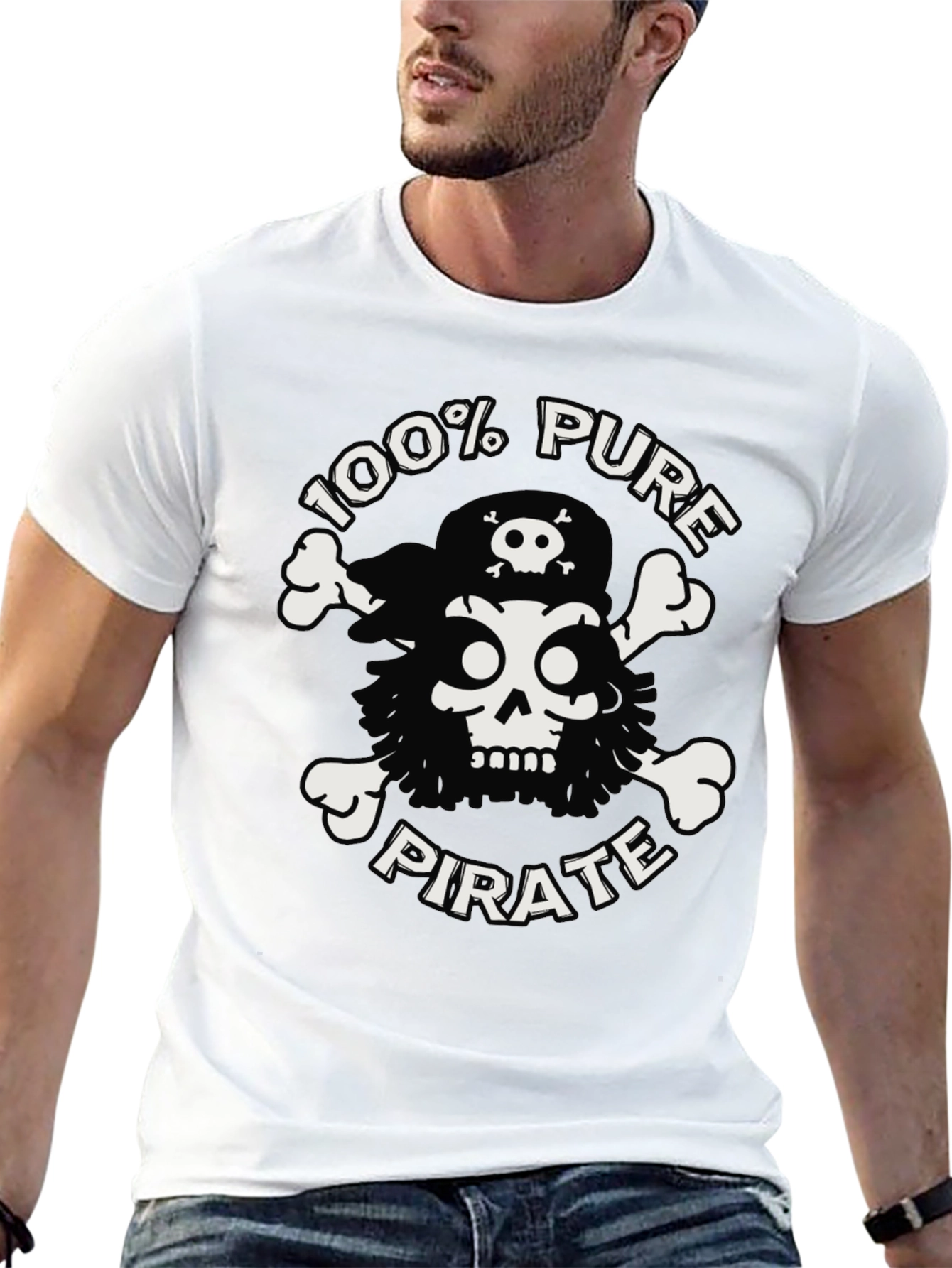 100% Pure Pirate Skull & Crossbones Black T-Shirt