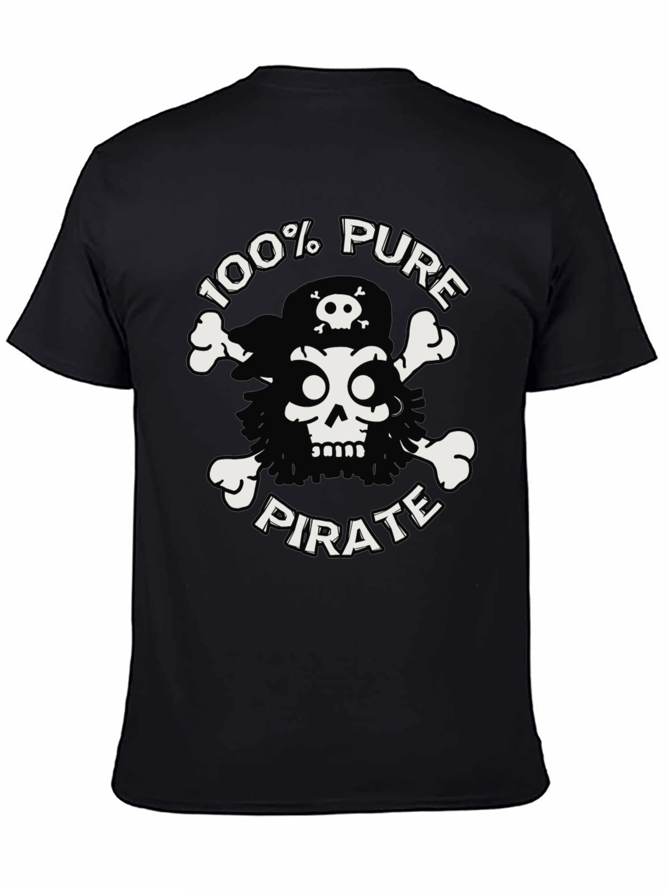 100% Pure Pirate Skull & Crossbones Black T-Shirt