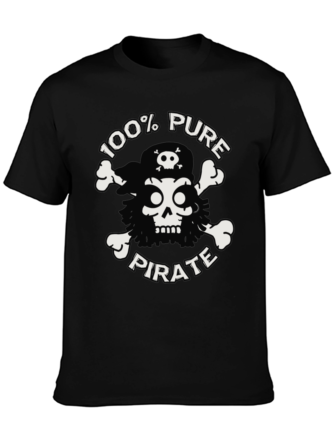100% Pure Pirate Skull & Crossbones Black T-Shirt
