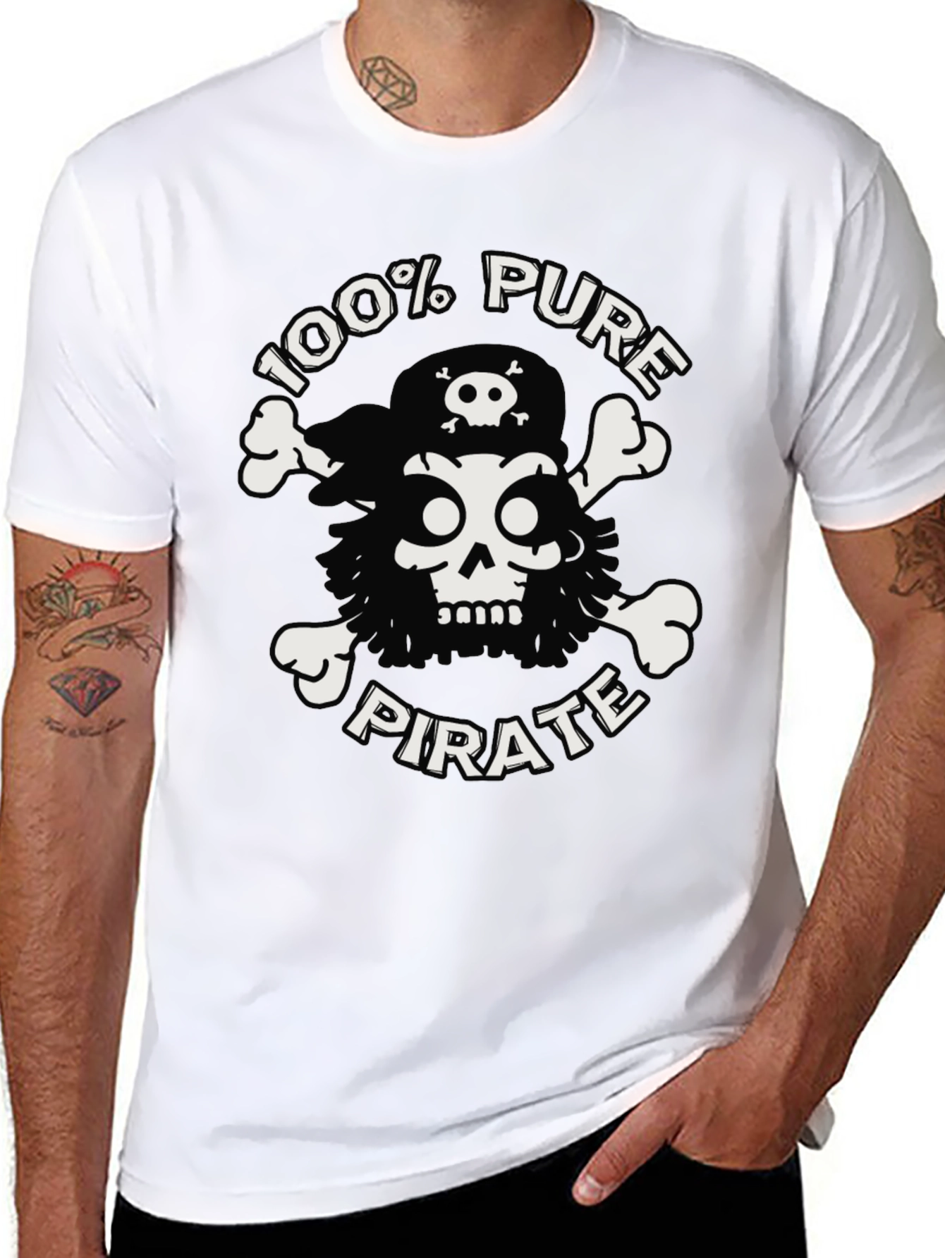100% Pure Pirate Skull & Crossbones Black T-Shirt