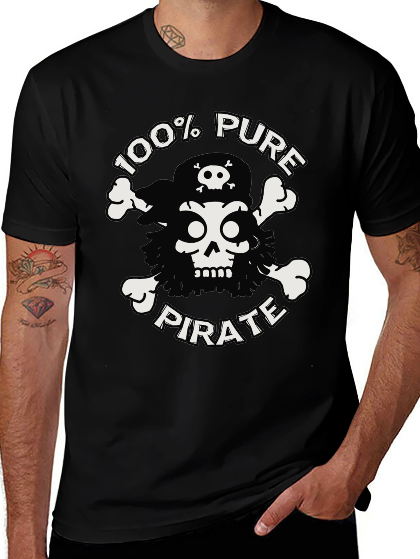 100% Pure Pirate Skull & Crossbones Black T-Shirt