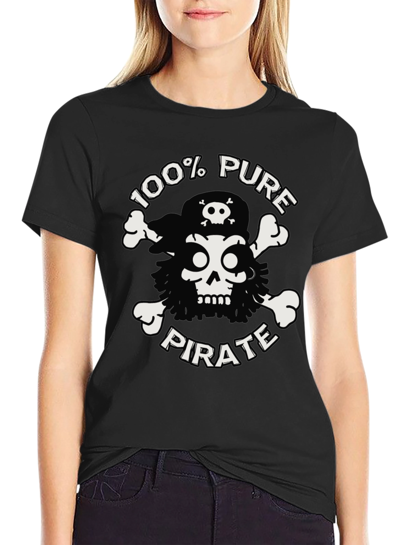 100% Pure Pirate Skull & Crossbones Black T-Shirt