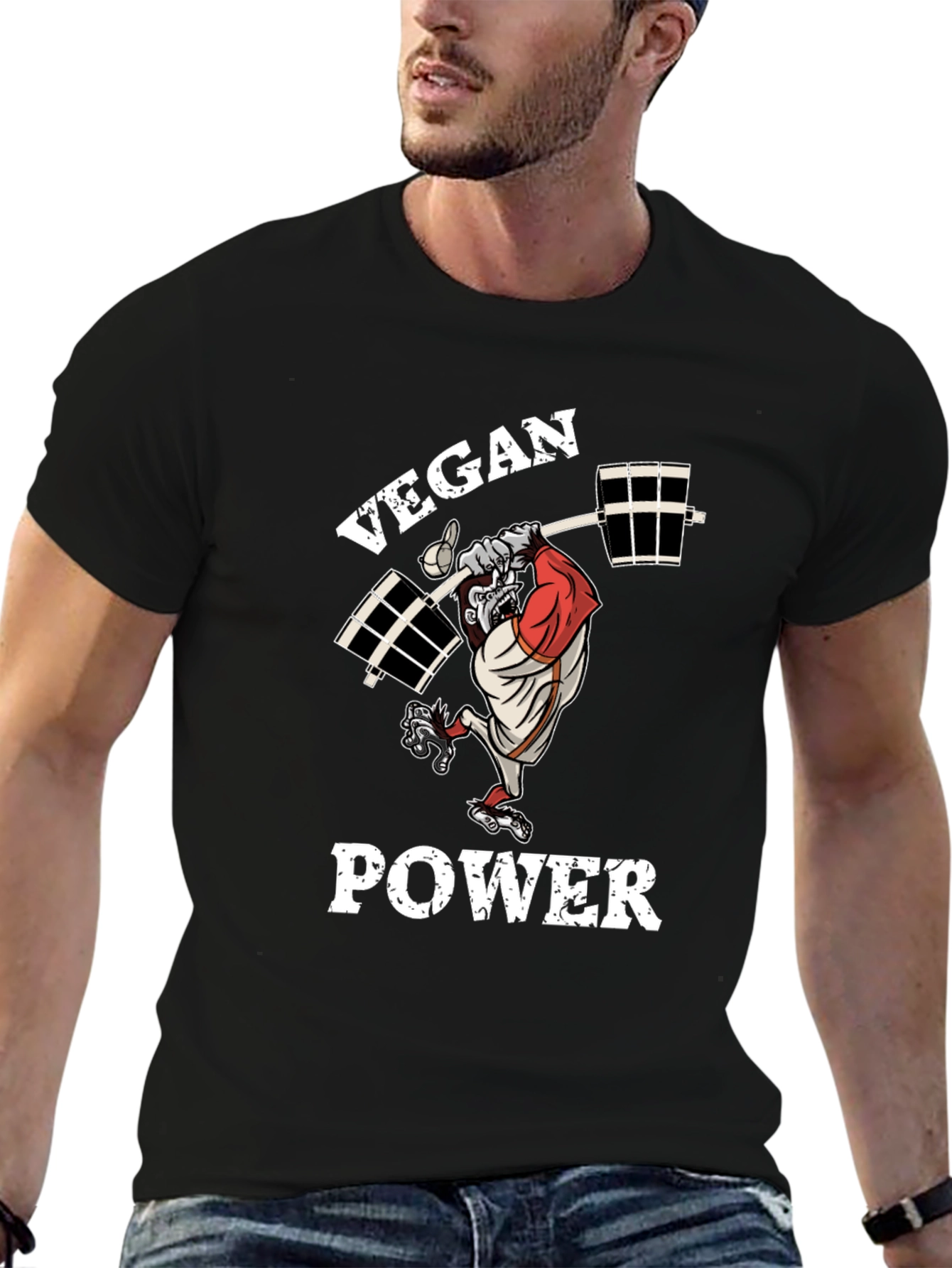 Vegan Power T-Shirt - Gorilla Weightlifter Design